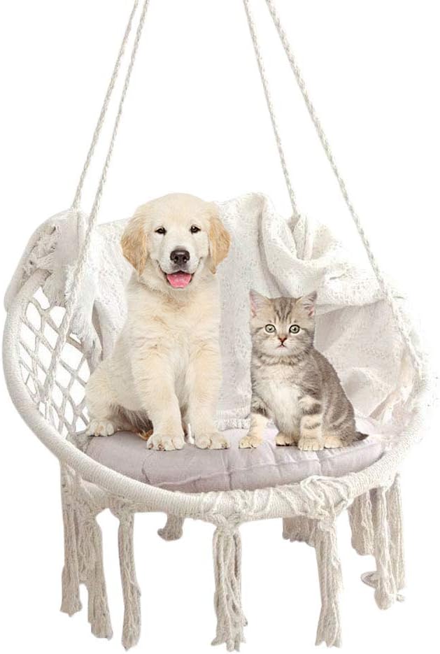 slendor Swing Chair Hanging Bedroom Cotton Boho Knitted Macrame Hammock Chair - 265 Pound Capacity - Additional Cushion Benefit