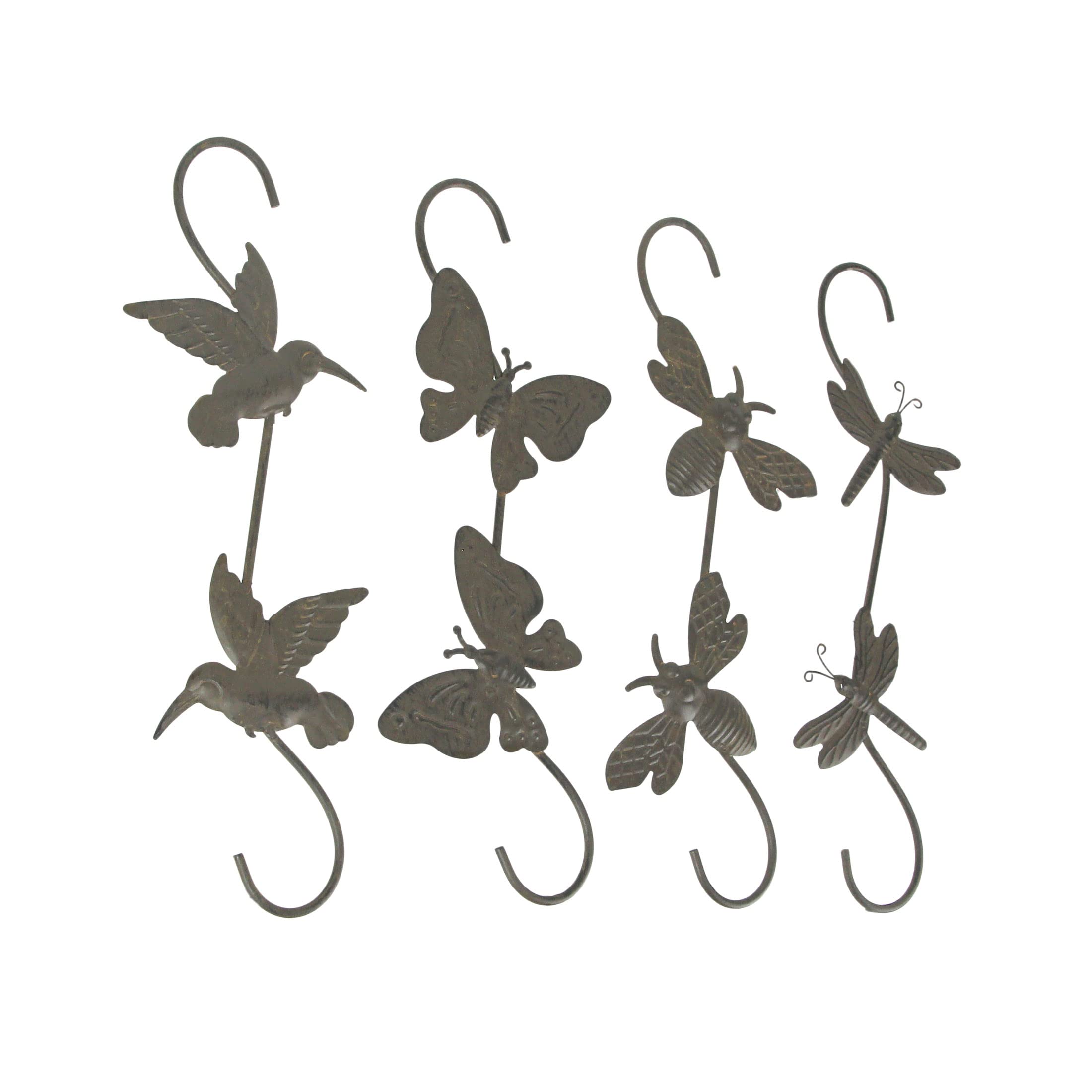 Things2Die4 Set of 4 Rustic Metal Hook Plant Hangers Hummingbird, Bee, Butterfly, Dragonfly
