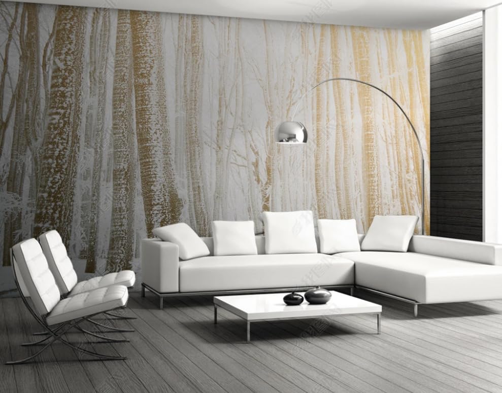 Papier peint intissé forêt d'or pour masquer les défauts d'un mur de salon