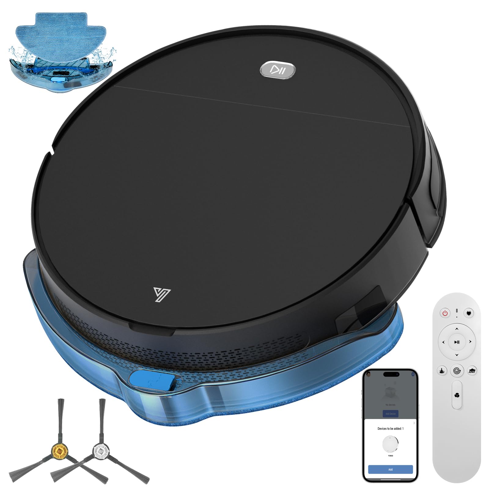 Robot Aspirador y Fregasuelos 2en1 Aspirador Robot hasta 5500Pa Succión Aspirador 7.8cm Ultra Sottile 2.4GHz WiFi/App/Alexa/Mando a Distancia Adecuada para Suelos Pelo de Mascotas Negro