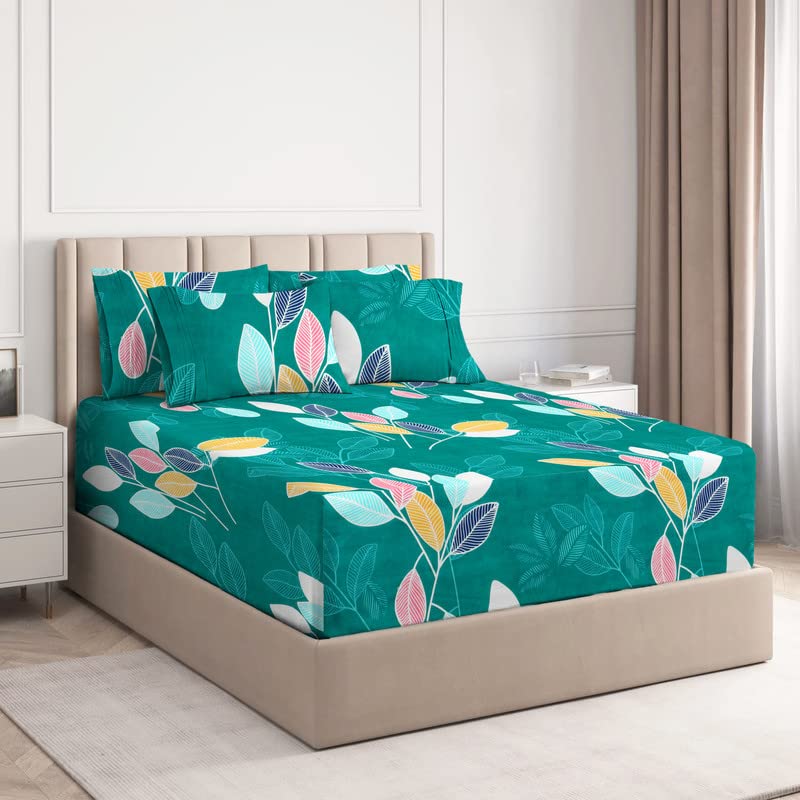 VAS COLLECTIONSVAS COLLECTIONS Premium Cotton Elastic Fitted Bedsheets with 2 Pillow Covers | Double Bed with All Around Elastic 160 TC Supersoft | Size - 78x60+10 inches, Dark Greens