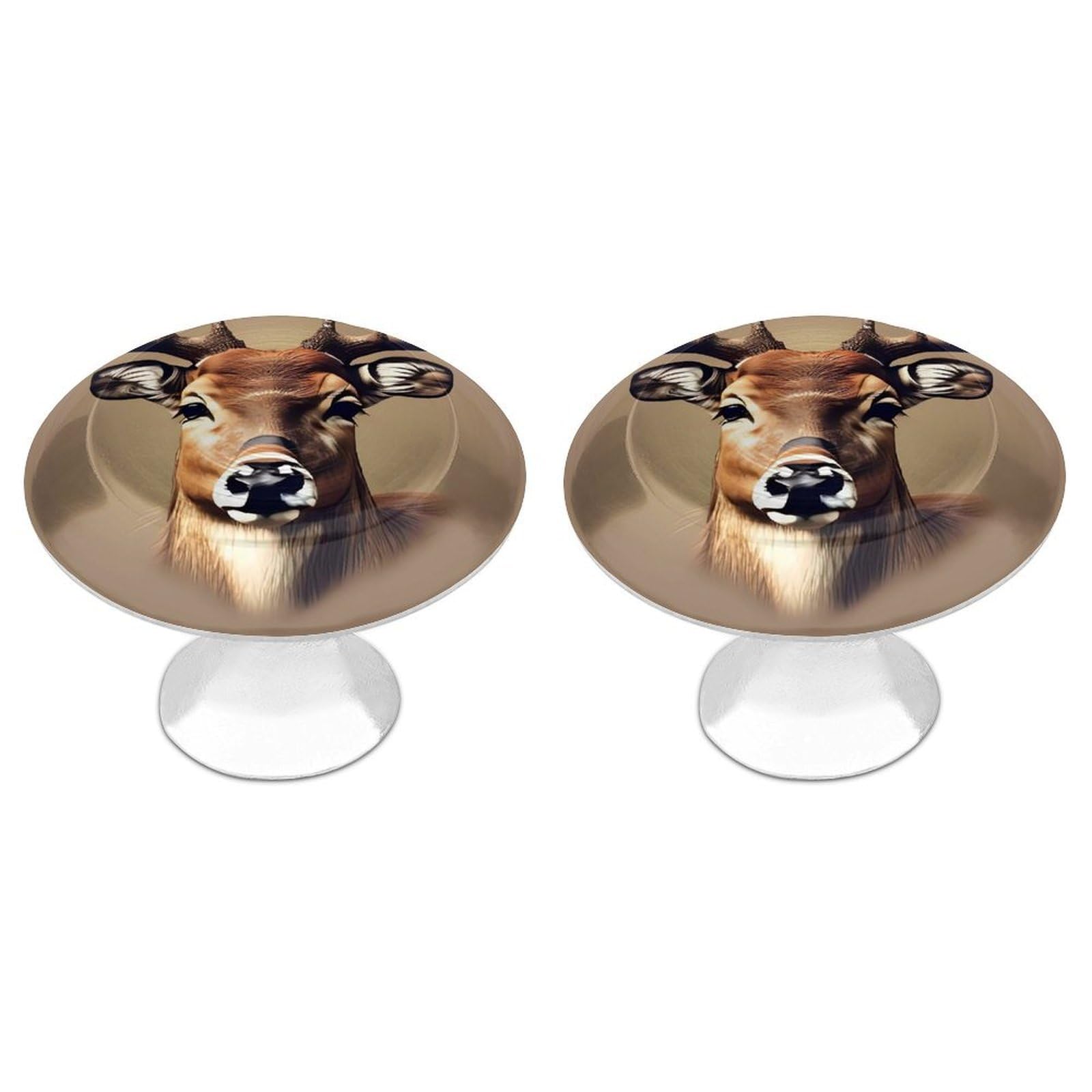 QMNLKH Deer Head Printing Cabinet Knobs for Home, Round Drawer Pulls for Kitchen, Personalized Cupboard Handles with Screw, Fashion Dresser Knobs for Office, Drawer Handles, 2 Packs