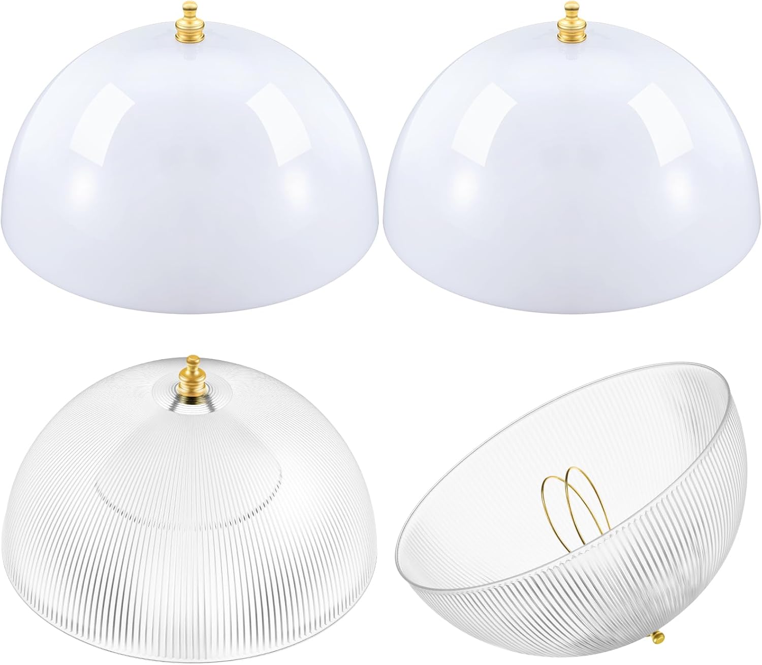 Marsui 6 Pcs Clip-on Dome Shade for a -type Bulb Light Cover 7 5/8" Diameter x 4 1/10" Height Lamp Shades Location Fixtures for Home Indoor White Finish (Classic,Gold Clip)
