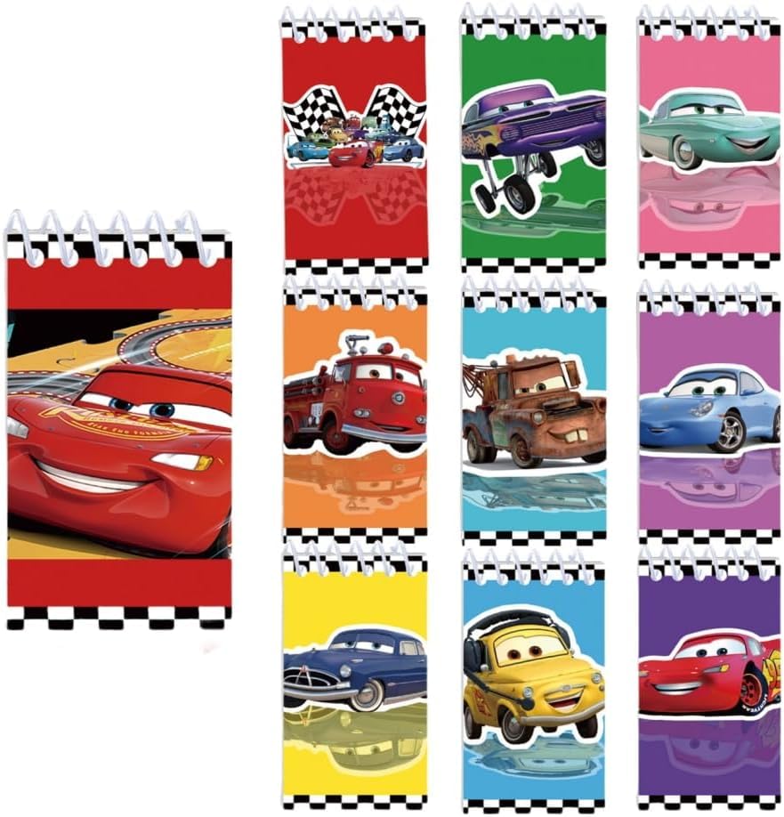 FEIFEI'S BOW 10 Pack Pocket Notebook Small Spiral 10 * 6CM Mini Notepad Princess Kids Colorful Memo Bulk Wired Lined for School Office Supplies Birthday Party Bag Fillers (Cars10)