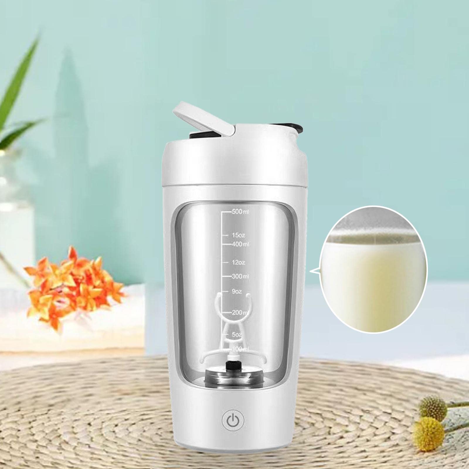 Amagogo Électrique Shaker Bouteille Mélangeur Tasse Mélangeur Bouteille Sport Shaker 650 ml Shaker Tasses pour Protein Milkshakes Sport Femmes Hommes, Blanche