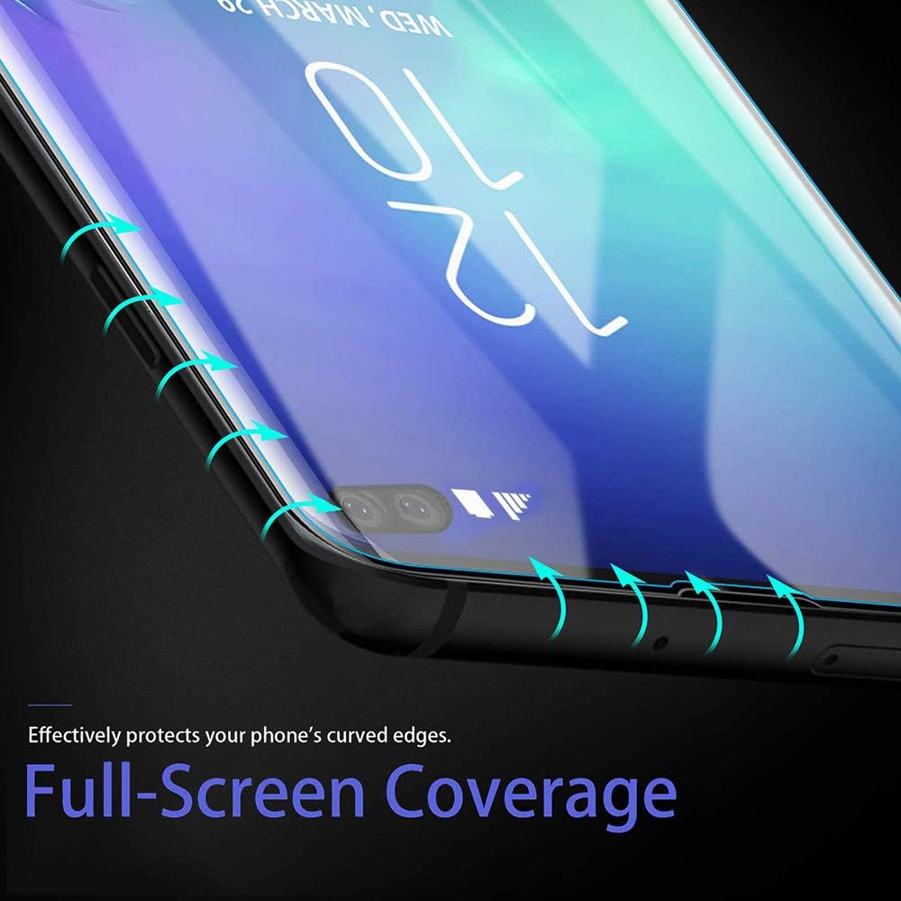 Johncase [2 Pack] Screen Protector Compatible for Samsung Galaxy S10 Plus / S10+, Fingerprint ID Full Edge 3D Curved Tempered Glass Film W/UV Liquid Adhesive Light Installation Kit [Case Friendly]