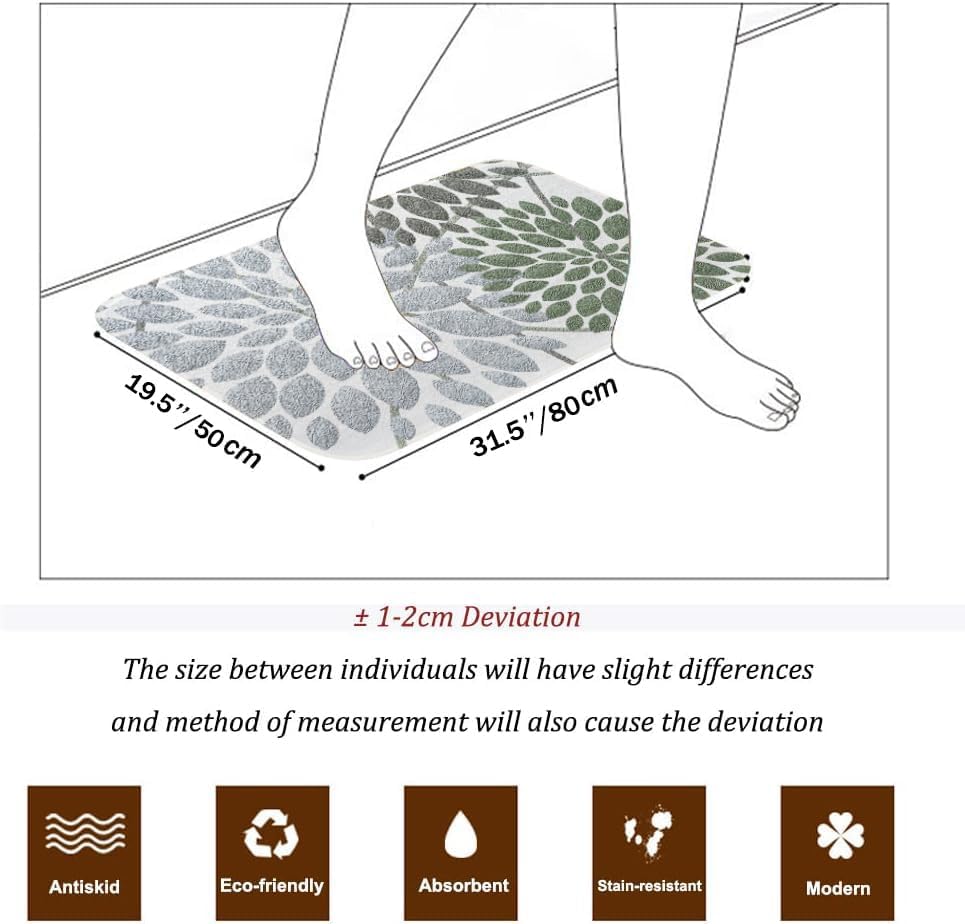 Miniatura 2 de Dahlia - Tapete de baño, diseño floral, bohemio, verde, gris, antideslizante, absorbente de agua, alfombra de área grande, alfombra de felpa gruesa