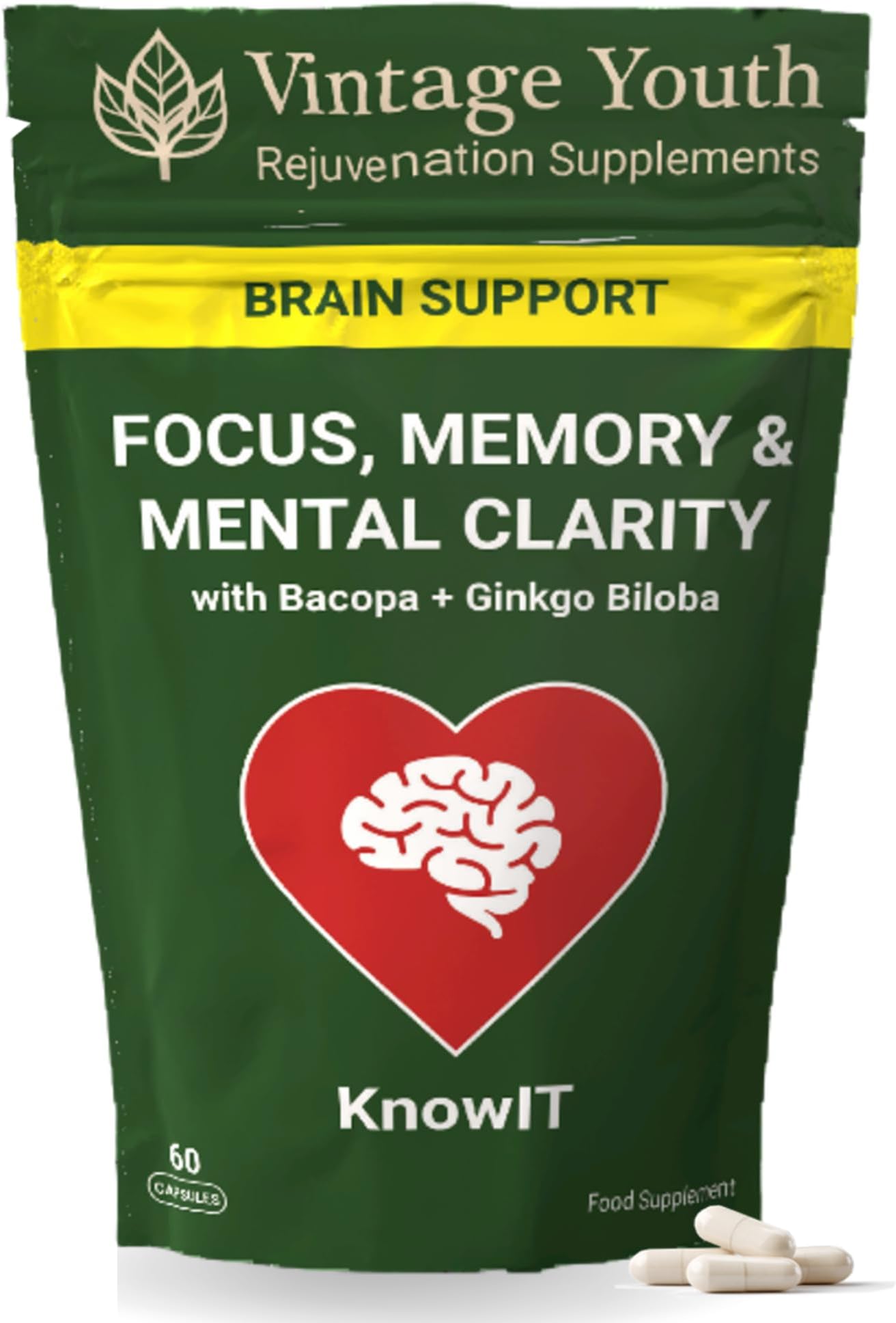 KnowIT Brain Supplement | Memory Loss Enhancer | Cognitive Function Control | Powerful Brain Support | Memory Supplement | Mental Performance Supplement | Mind Focus Capsules | UK Made.