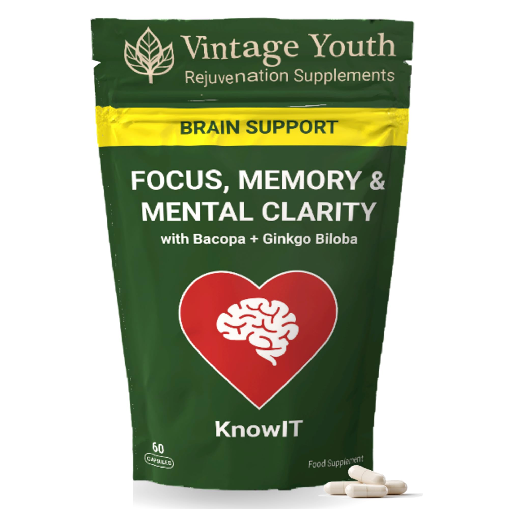 KnowIT Brain Supplement | Memory Loss Enhancer | Cognitive Function Control | Powerful Brain Support | Memory Supplement | Mental Performance Supplement | Mind Focus Capsules | UK Made.