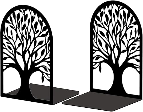 Miniatura 12 de Peacoblue Sujetalibros de metal para estantes, moderno, creativo, resistente, sujetalibros de estudio, soporte para estante de escritorio, 5.3 x 4.3