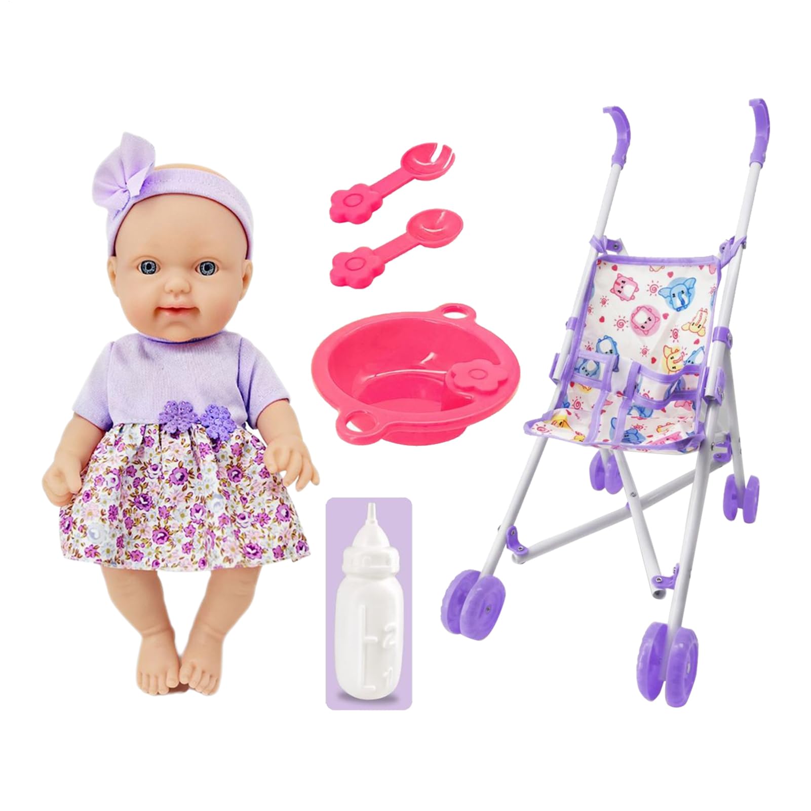 Cochecito - Accesorios para bebé Juego Realista, Juego de muñecas de 10 Pulgadas, de imitación Infantil | Kit s para niña niño 3+ años Juego rol