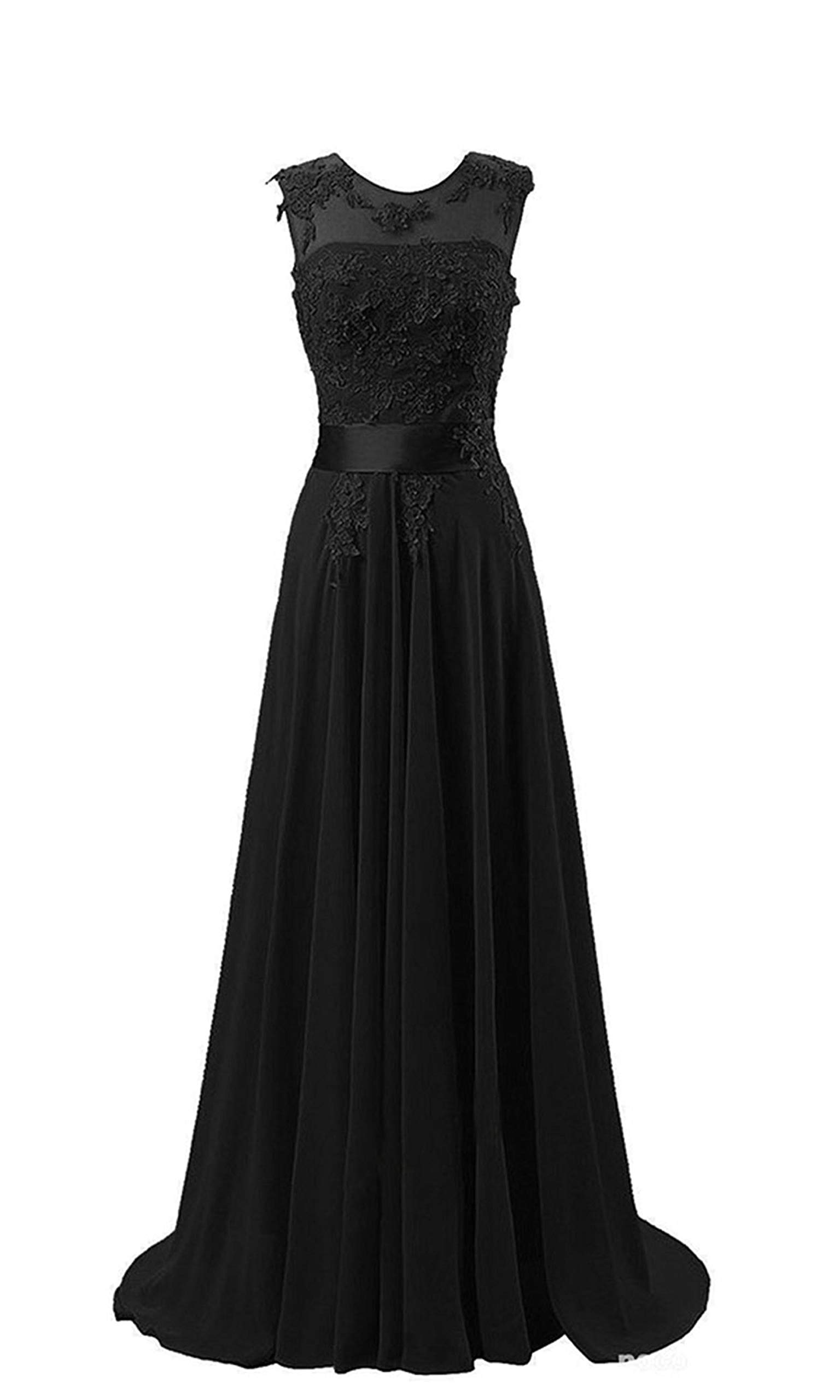 WTW Women's Long Chiffon Evening Party Ball Prom Bridesmaid Wedding Dress-Black-16