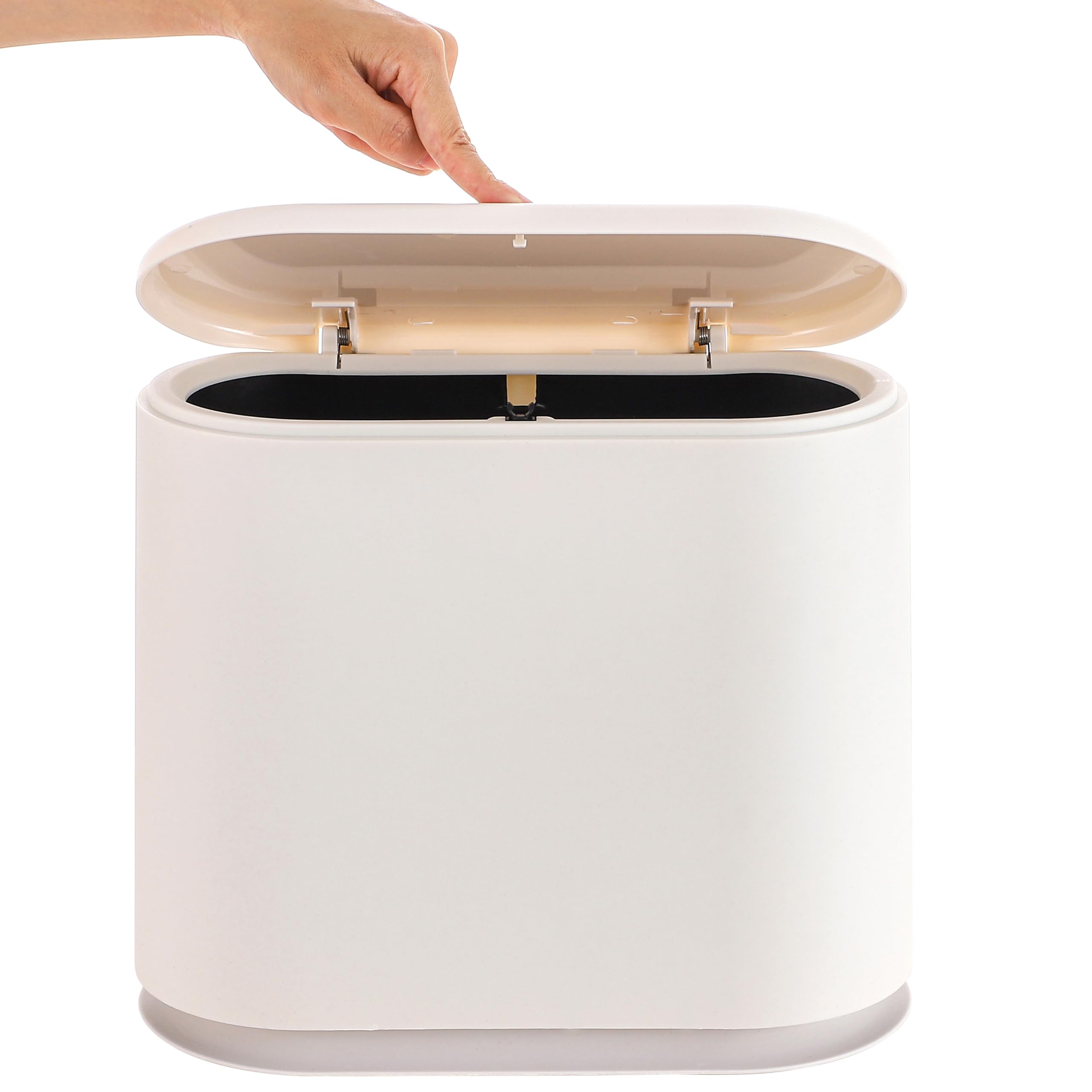 Photo 1 of **MISSING LID**Baosia White Slim Rectangular Plastic Trash Can with Press Type Lid,12 Liter / 3.2 Gallon Narrow Trash Bin with Pop-up Lid for Toilet,Bedroom,Bathroom,Office,Kitchen,Powder Room