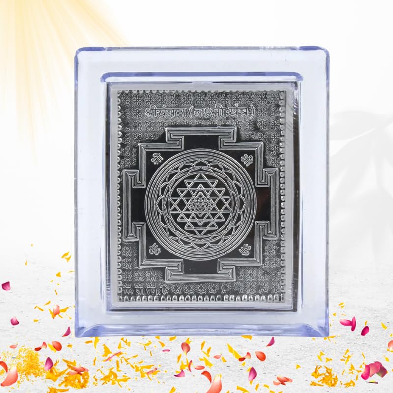 UNIVERSAL ART XPRESS Uax® Laxmi Yantra Silver Table Top| Acrylic Photo Frame | Hindu God Idols | Table Top Laxmi Yantra Frame 13.5 Cm | Durable & Attractive Design With Premium Acrylic Frame
