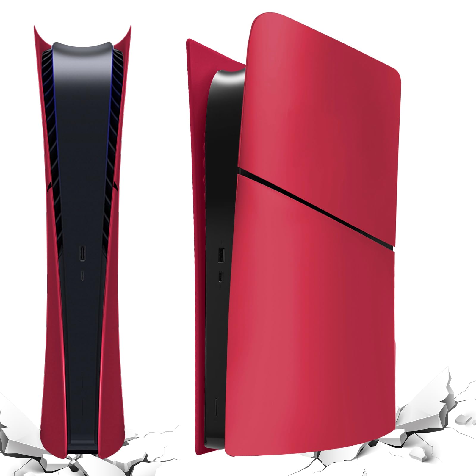 for PS5 Slim Plates, Shockproof PS5 Slim Faceplates, Hard ABS PS5 Slim Replacement Shell Plates Anti-Scratch PS5 Slim Console Cover Plates for PS5 Slim Console Digital Edition (Red)