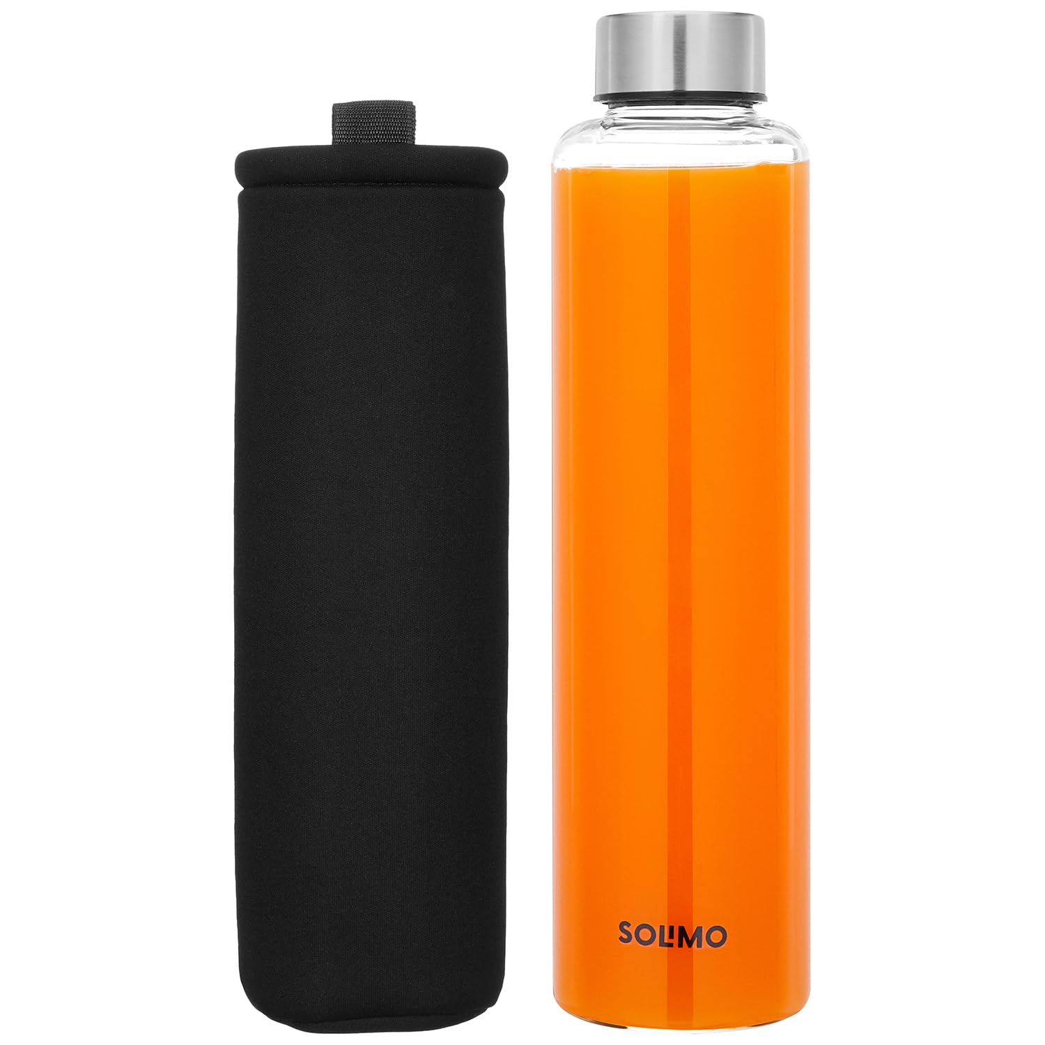 Amazon Brand - Solimo Borosilicate Glass Fridge Water Bottle | Leak Proof | Stainless Steel Jacketed Cap | Toxin-Free | Thermal Shock Resistant | Odour Neutral | Foam Cover (1000 ml)-image-29