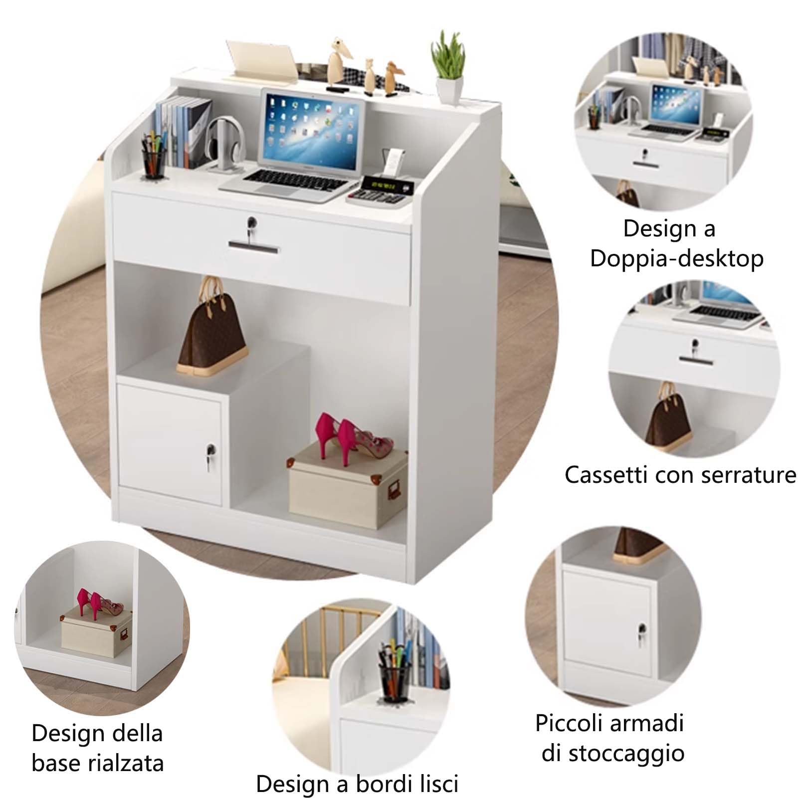 Generico Bancone Reception in Legno, Piccola Banco di Cassa Bancone Retail, Cassetti e Armadietto con Chiudibili a Chiave, Tavolo Moderno per Negozio, Lobby, Ufficio (Nero)