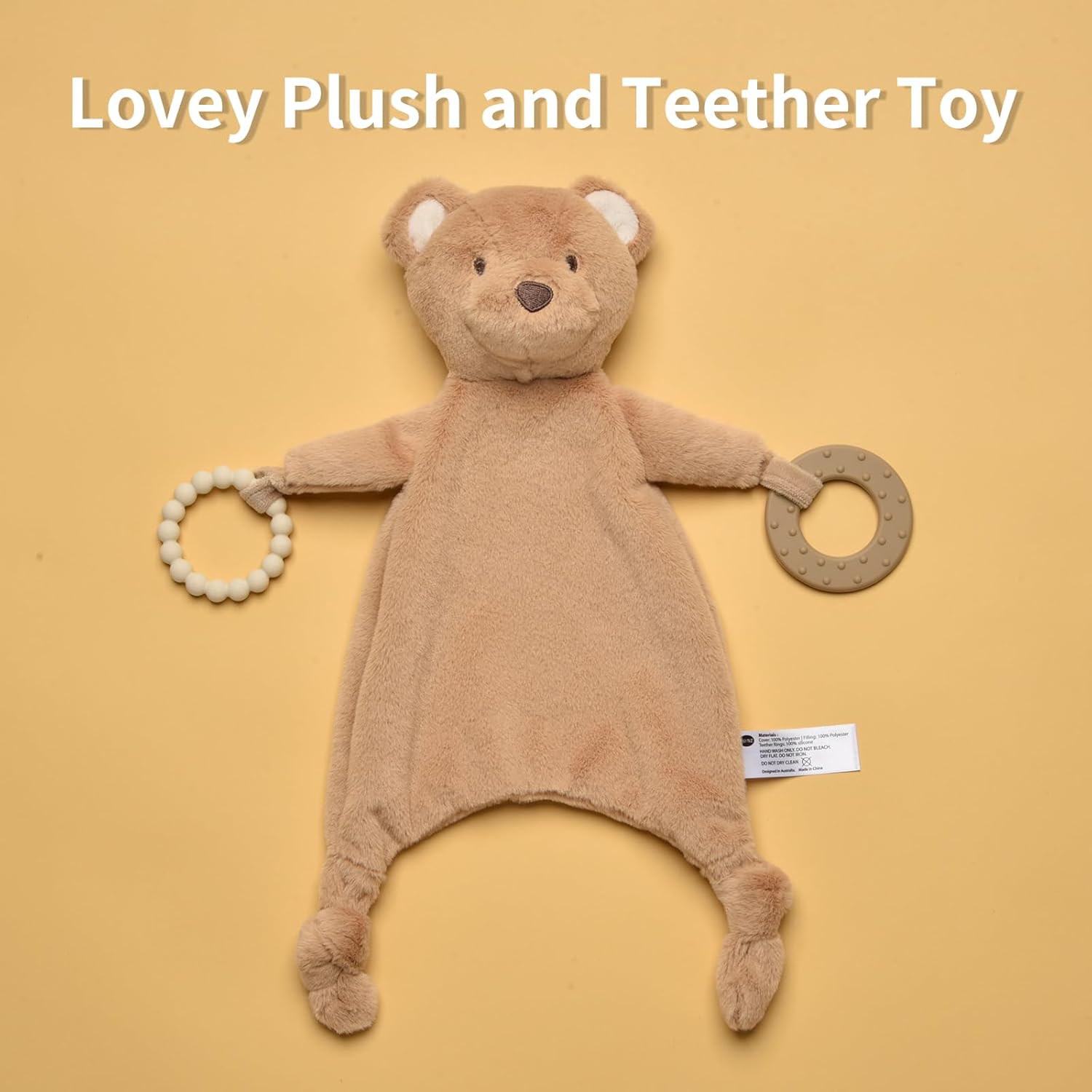 Loveys for Babies, Lovey Including Teether, Soft Stuffed Animals Security Blanket, Baby Snuggle Toy, for Newborn Boys and Girls(Bear) - Image 6