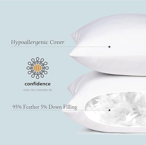 Miniatura 2 de puredown Insertos de almohada lumbar de 12 x 20 pulgadas paquete de 2 blanco rellenos de plumas de ganso almohadas decorativas para sofá decoración