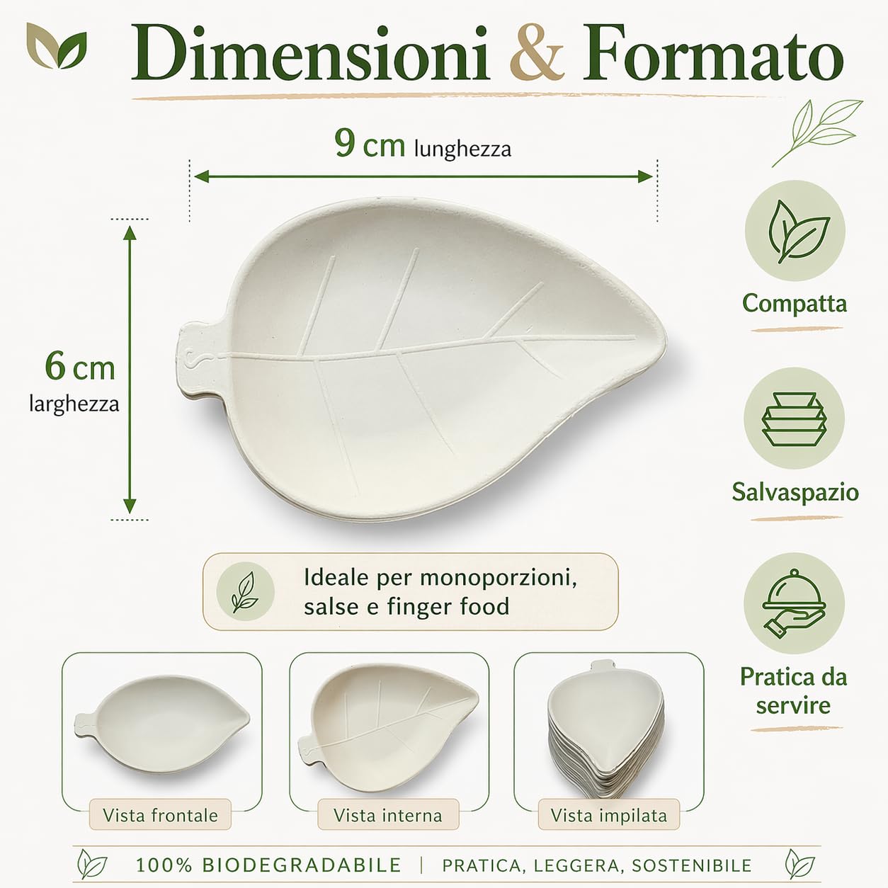 50 PZ Ciotoline aperitivo usa e getta foglia BIO monoporzioni finger food vassoio aperitivo in polpa di cellulosa ciotola snack