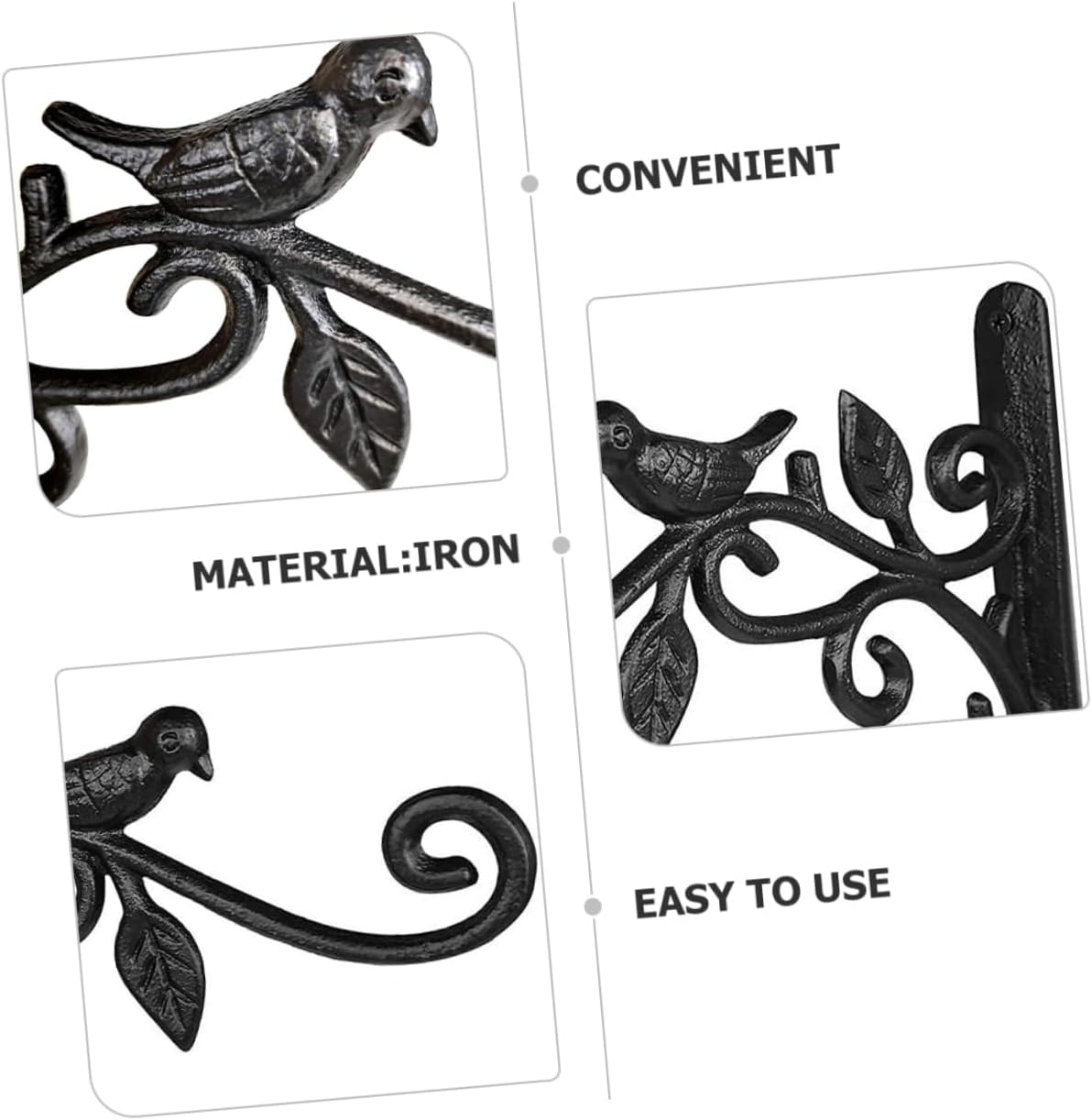 GALPADA 2Pcs Black Wall-Mounted Plant Hanger Bracket Hooks for Hanging Flower Baskets Bird Feeders and Garden Decor Heavy Duty Iron Support for Outdoor Use