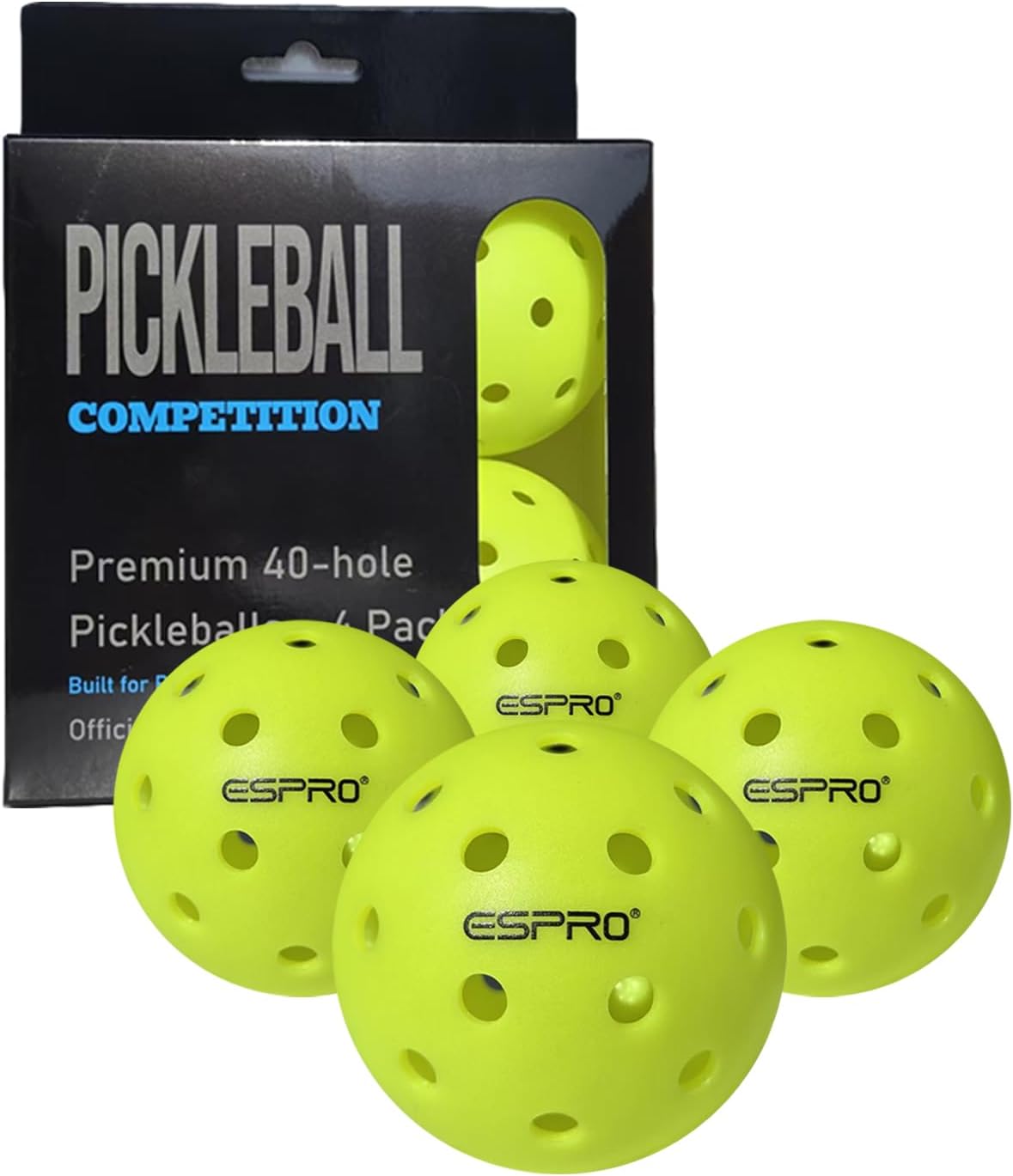 ESRPO Tournament Grade 40-Hole Pickleballs Seamless Roto-Molded Durable Crack-Resistant Official Size Indoor Outdoor Pickle Balls 3/4/6/12 Pack for All Skill Levels Daily Play, Fluorescent Yellow