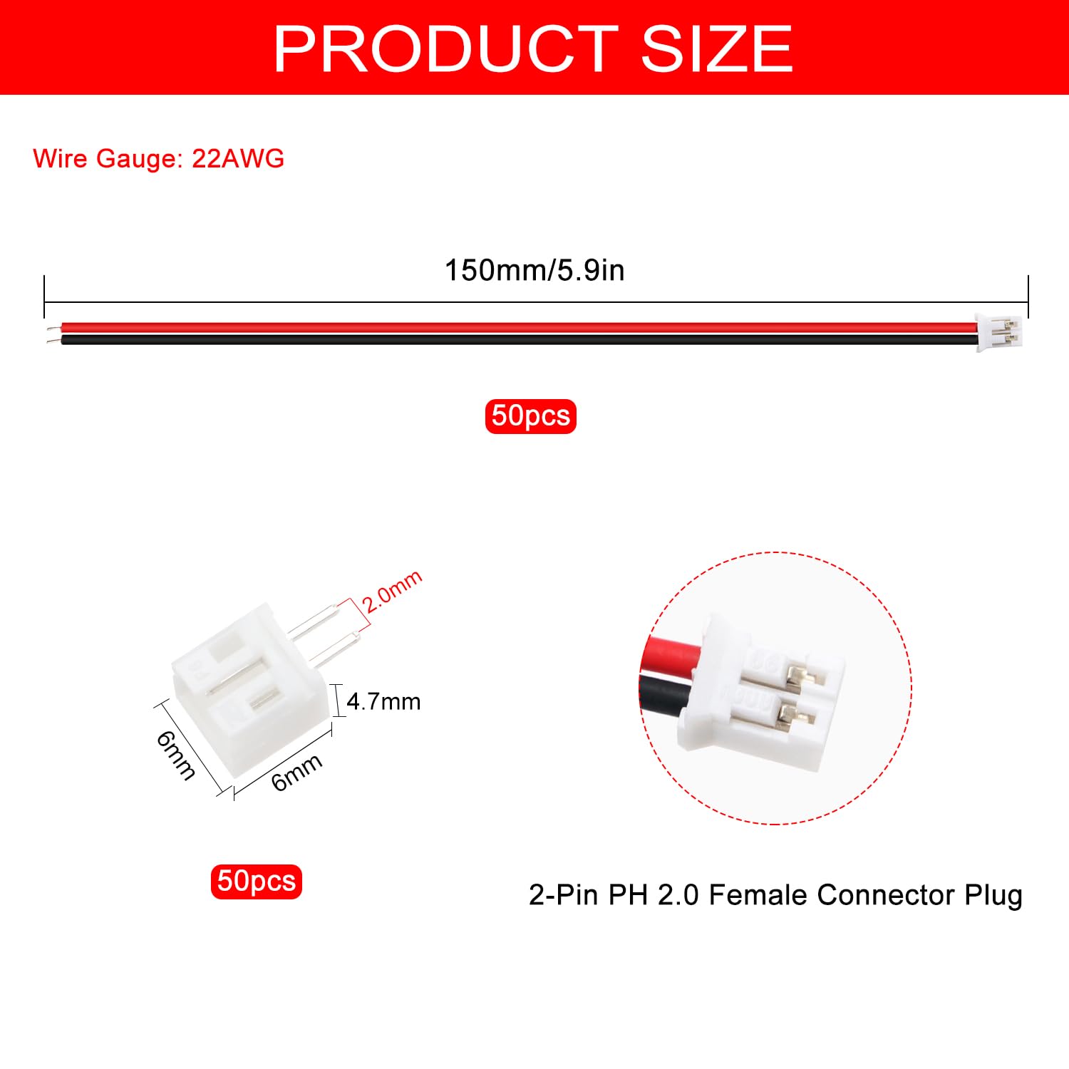 50 set Mini Micro JST 2.0 PH connettore a 2 Pin spina con
