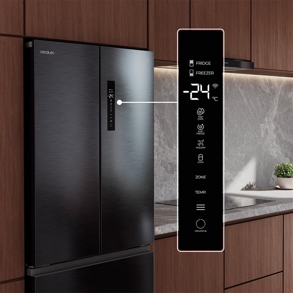 Cecotec Frigorífico Puerta Francesa Total No Frost Bolero CoolMarket F2D 403 Inox E, Extra Capacidad Max 403 L, Alto 176 cm y 70 cm Ancho, Cajón FreshNessFlexHub, Compresor Inverter, ATT Antibacterias