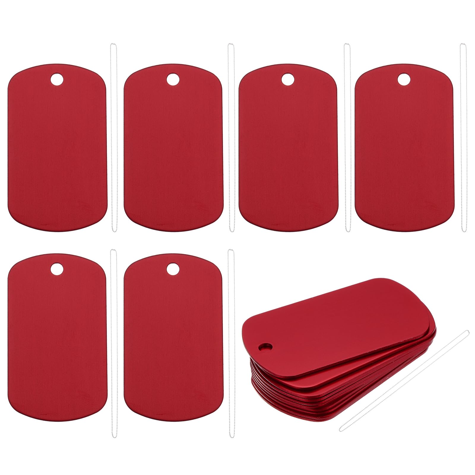 Rebower Aluminum Blank Tags Engraving Metal Stamping Blanks(with 304 Steel Chain),[for Number Tag, Dog Tag,Pendant Decoration] - 2 x 1.2 Inch/Red / 25 Pcs