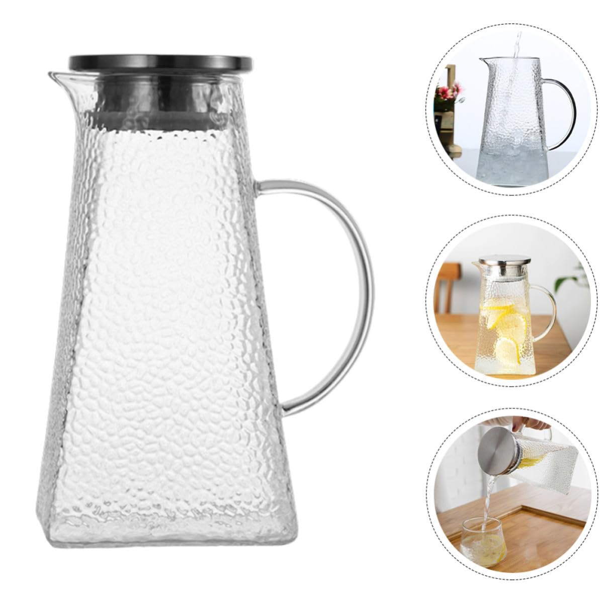 Garneck Jarra de Vidrio con Tapa Portátil de 1.8l para Agua Fría, Diseño Resistente y Elegante Adecuado Hogar y Bebidas Refrescantes
