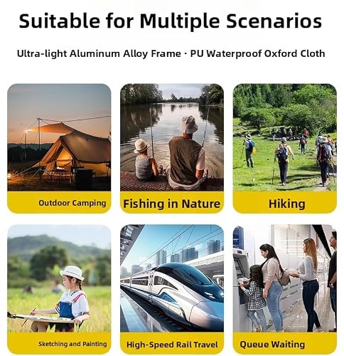 XHymitron Portable Folding Camping Stool with Shoulder Strap, Suitable for Hiking, Fishing, picnics (Black-A) - Thumbnail 5