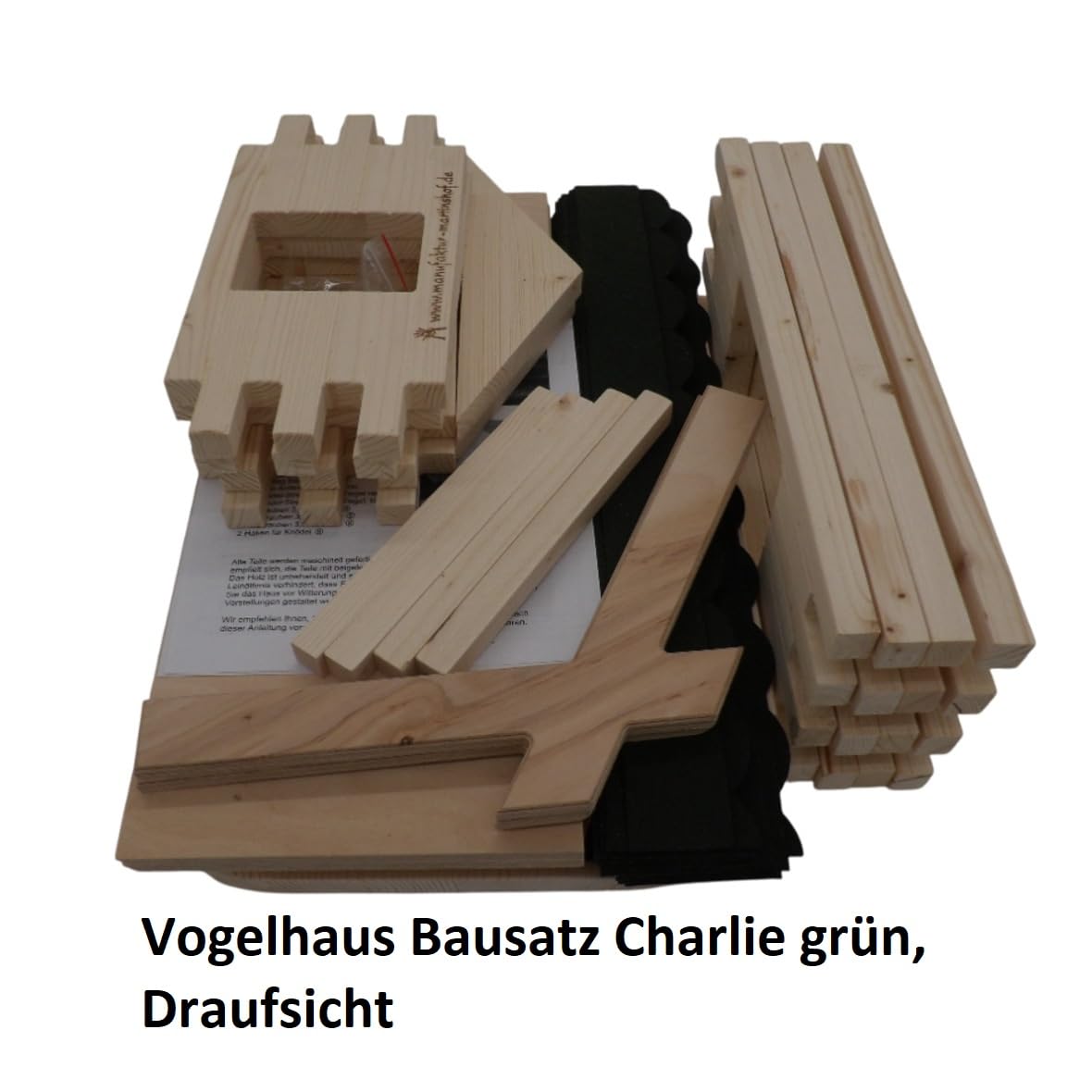 Vogelhaus Bausatz Charlie grün Manufaktur Martinshof L: 47 cm B: 38,5 cm H: 43 cm Material: unbehandeltes Fichtenholz Futterhaus Garten Holz Hochzeit Geschenk Terrasse Balkon