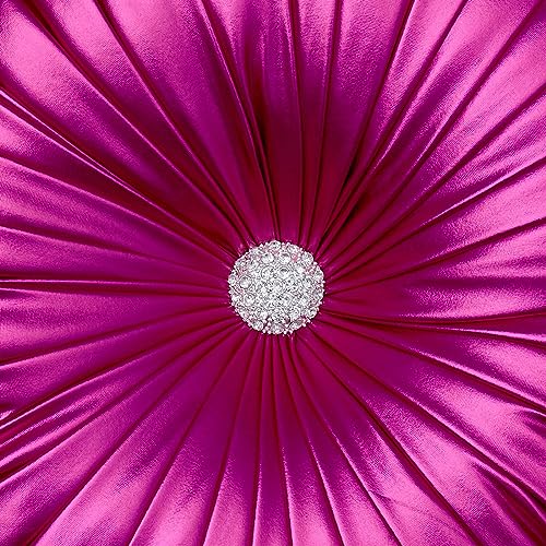 Image of EUCIOR Round Throw Pillows,Pumpkin Pleated Handmade Metallic Throw Pillows,Hot Pink Throw Pillow,Modern Leather Decorative Pillowcases for Home Decor Bedroom Living Room Couch Bed Sofa (Hot-Pink)