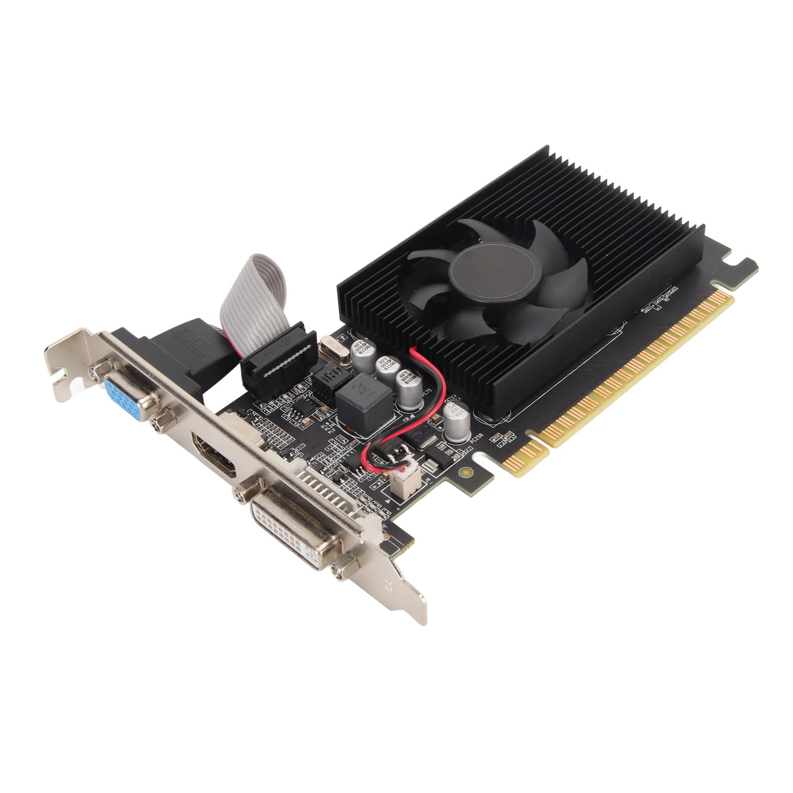 Zunate Scheda Grafica GT610 DDR3 64 Bit da 2 GB, Scheda Grafica con Condensatori a Stato Solido da 1200 MHz con Ventola di Raffreddamento, Slot PCI Express 2.0 16X, HDMI, DVI, VGA