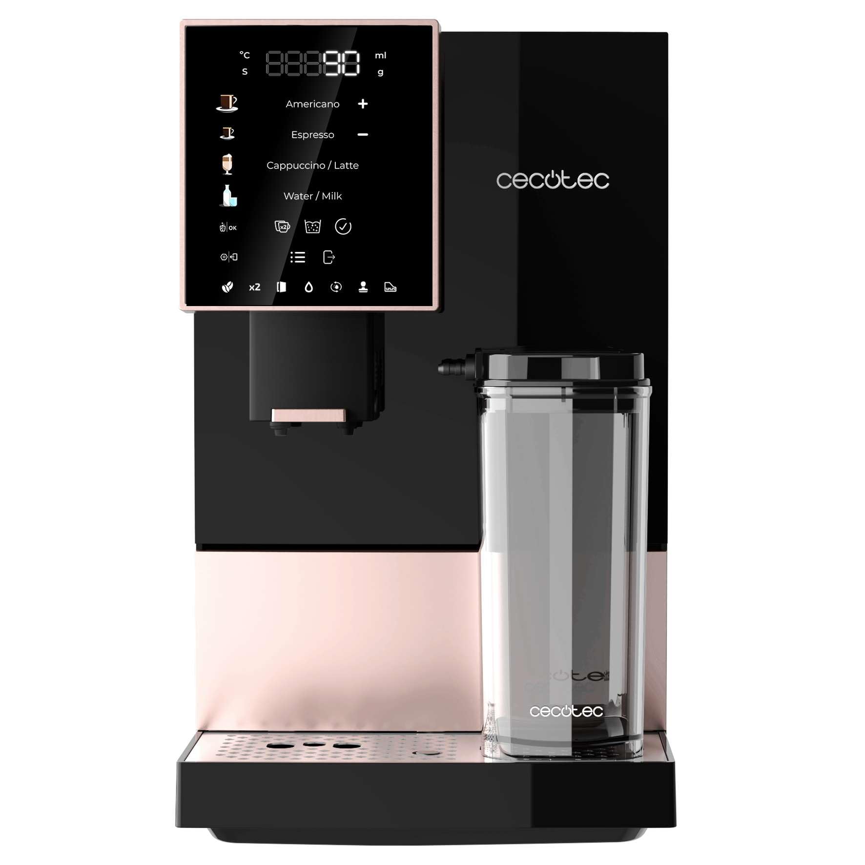 Cecotec Macchina da Caffè Superautomatica Cremmaet Compactccino Black Rose. 1450W, Superautomatica, 19 Bar, Thermoblock, Serbatoio Caffè 150g, Serbatoio Acqua 1,1L, Pulizia Automatica