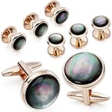 Cufflinks and Tuxedo Studs Set for Men with Gift Box, Mother-of-Pearl Cuff links for French Cuff Shirt and Dress Shirt, Suitable for Wedding, Birthday, Party