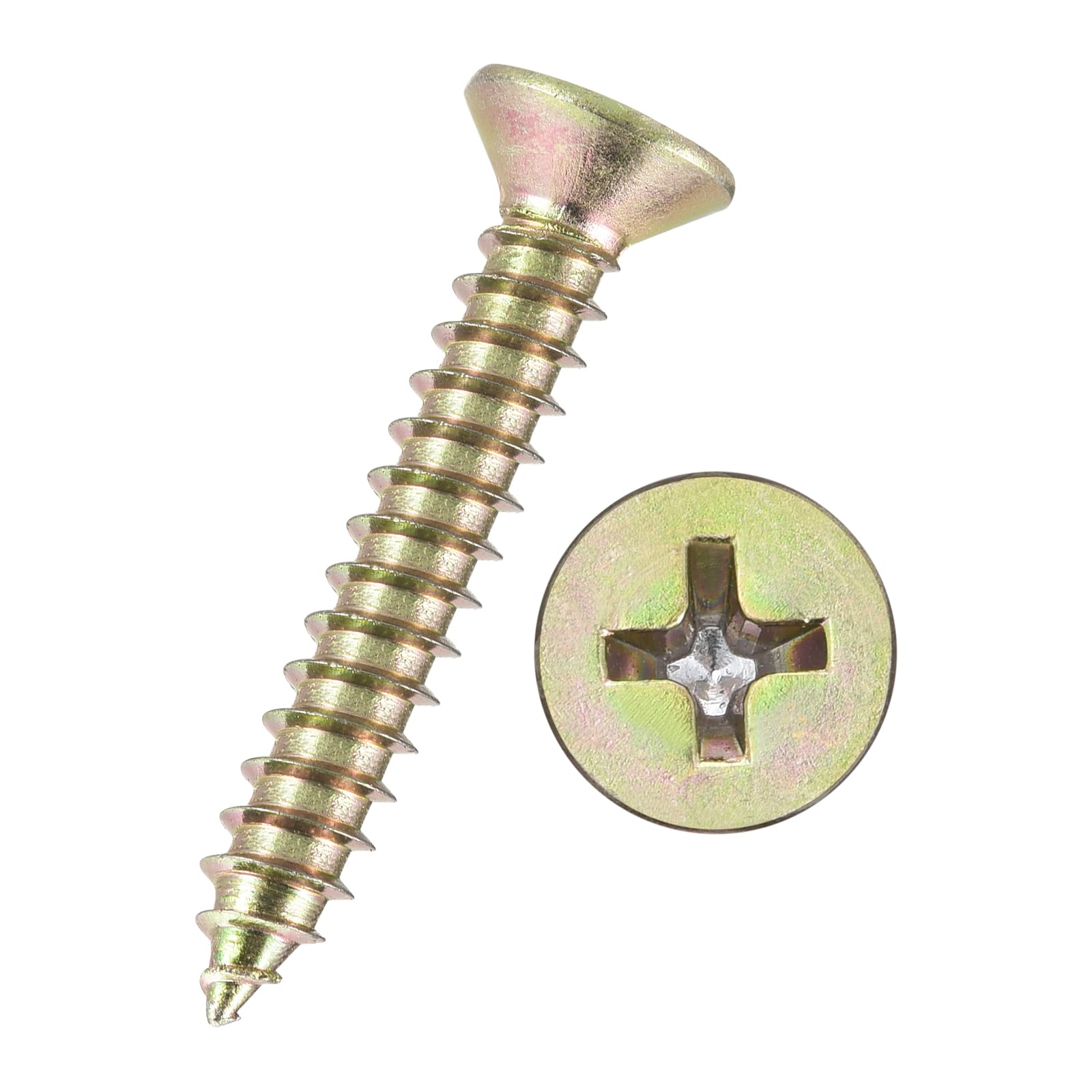 Kozelo 90pcs Phillips Flat Head Wood Screws - [#7x1-1/4"] Carbon Steel Countersunk Self Tapping Screws for Furniture Assembly, Interior Trim, Outdoor Construction, Color — image 1
