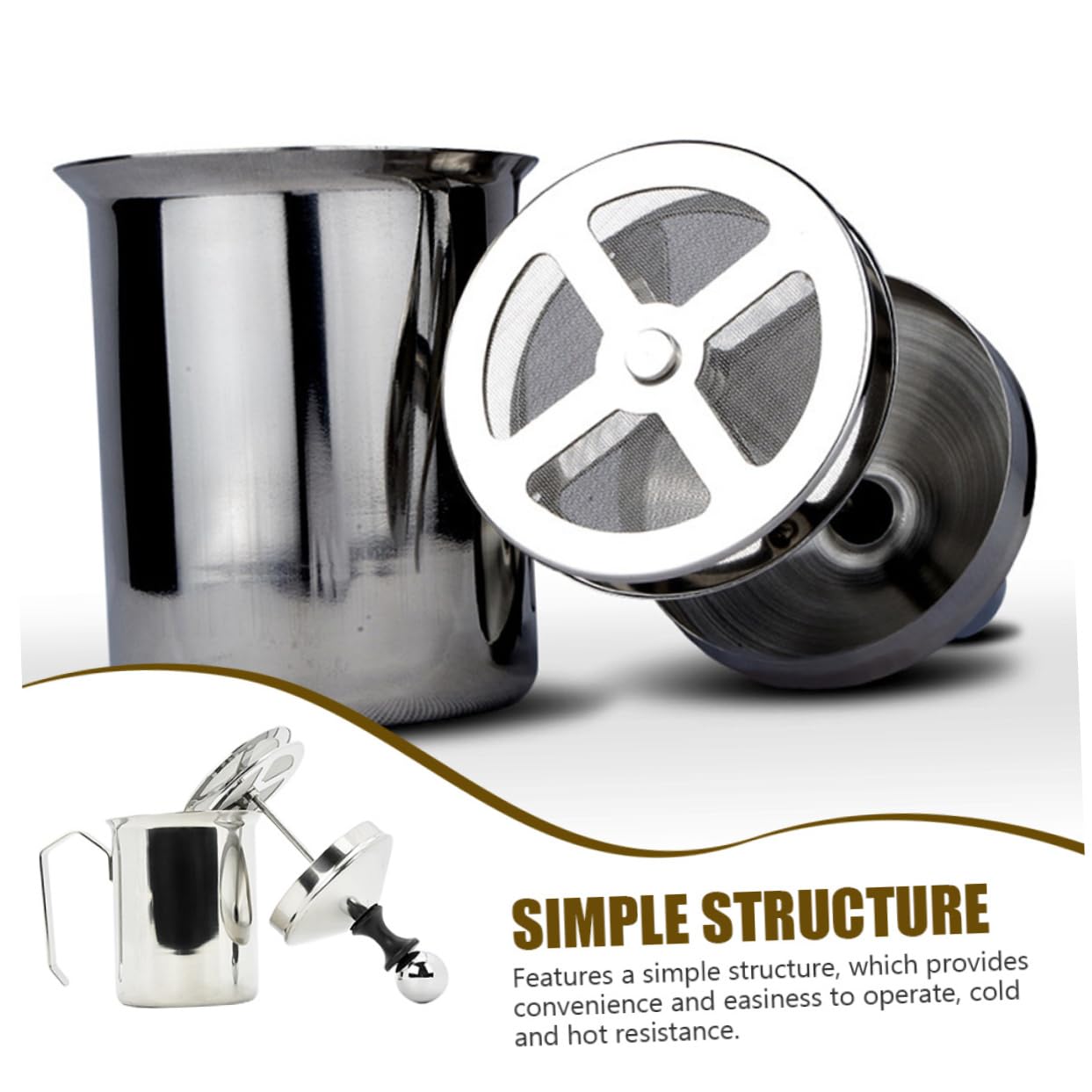 Montalatte in Acciaio Inox Argento Manuale per Caffè e Latte