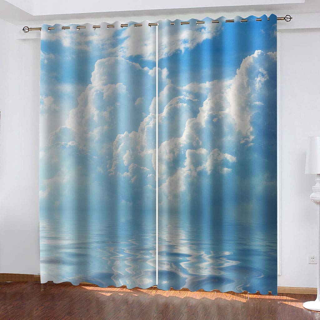 Rideaux Et Draperies Intérieurs 3D Ciel Bleu Nuage Blanc Paysage Motif Rideau Occultant À Oeillets Decoration Salon Chambre Maison pour Enfant Adulte 2 Pièces 280x160Cm Design Moderne Imprimé