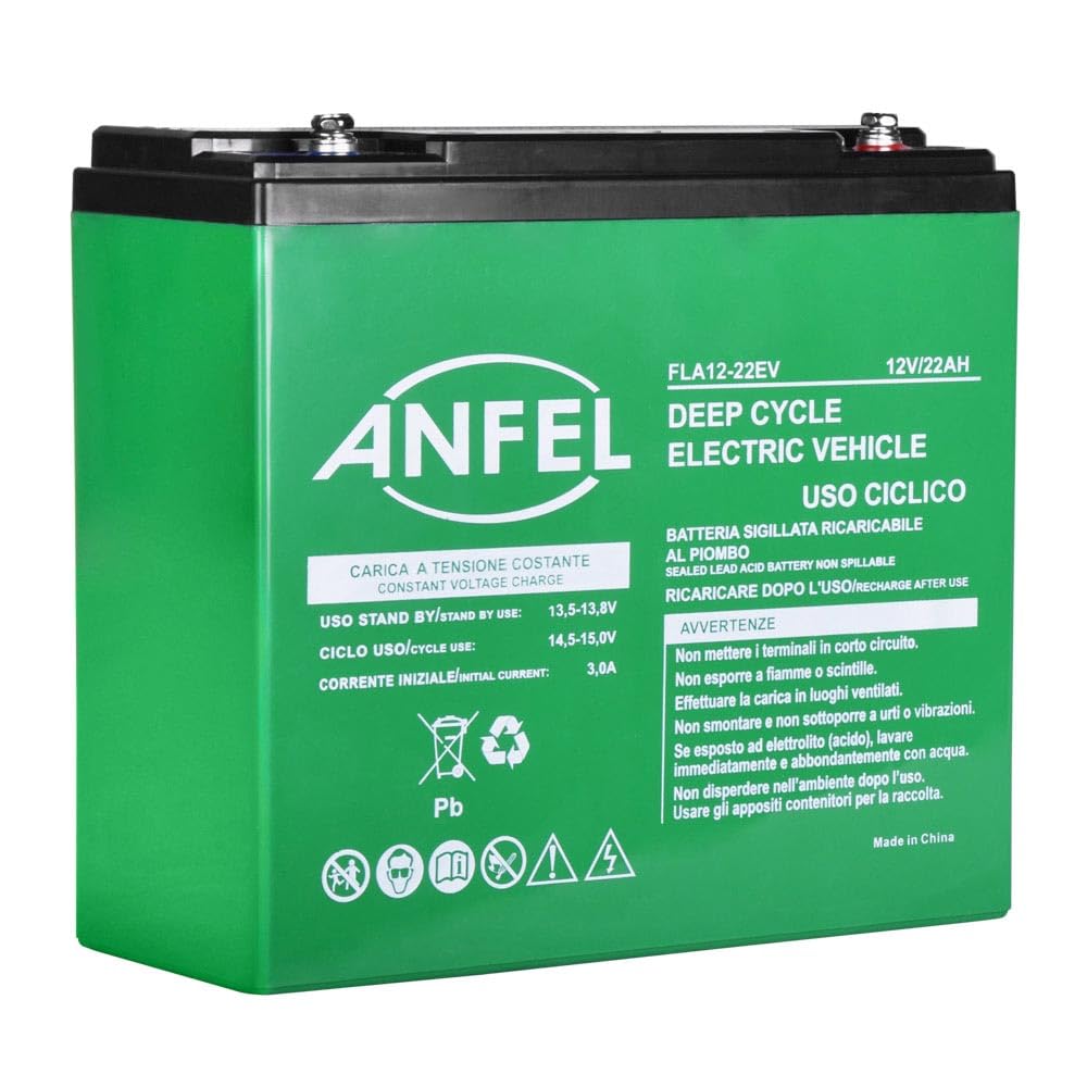Batteria 12V 22Ah CICLICA sigillata VRLA Ricaricabile AGM Deep Cycle Senza manutezione Solare Camper Barca Nautica UPS Sicurezza Veicoli Elettrici eBike Scooter Impianti fotovoltaici SCARICA LENTA