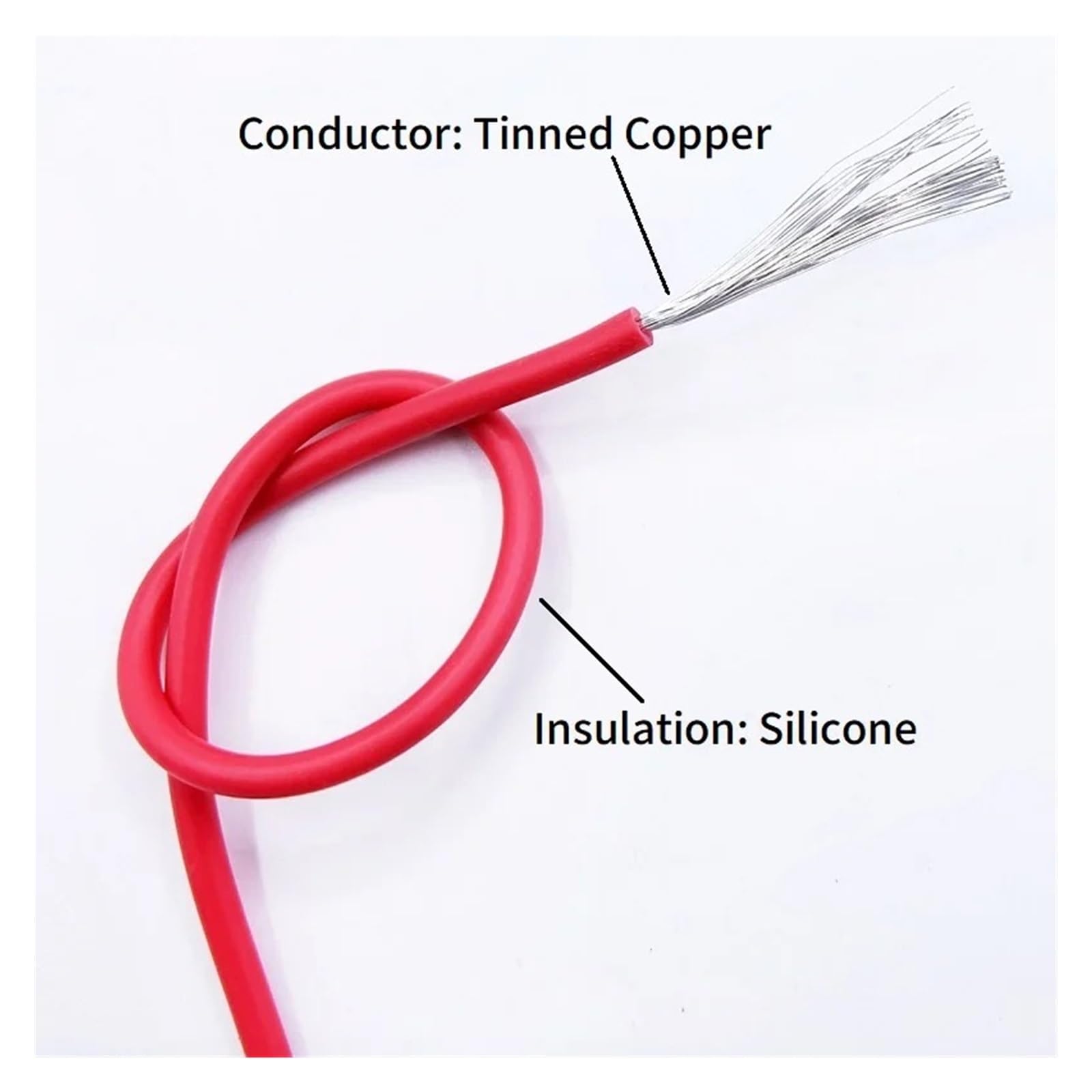 Cable de Cobre de 5M/10M 18 16 14 AWG Silicona Suave 3239 Cable electrónico de iluminación Aislado Flexible(Red,10m 14AWG)