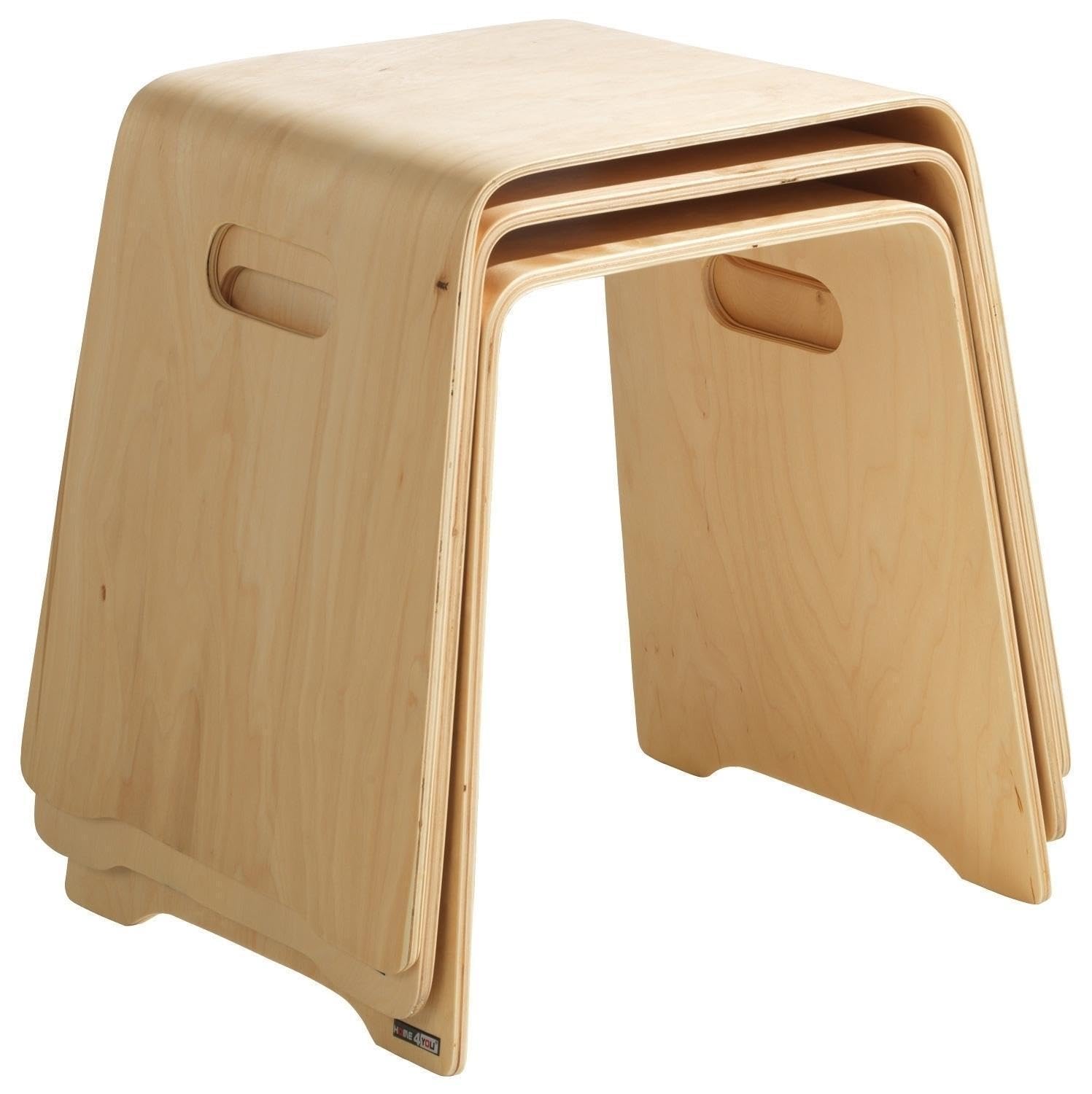 Sitzhocker - Stapelbar - Belastbar bis 80 kg - 47 x 45 x 42 cm - Braun - Birkenholz - Stapelhocker Holzhocker