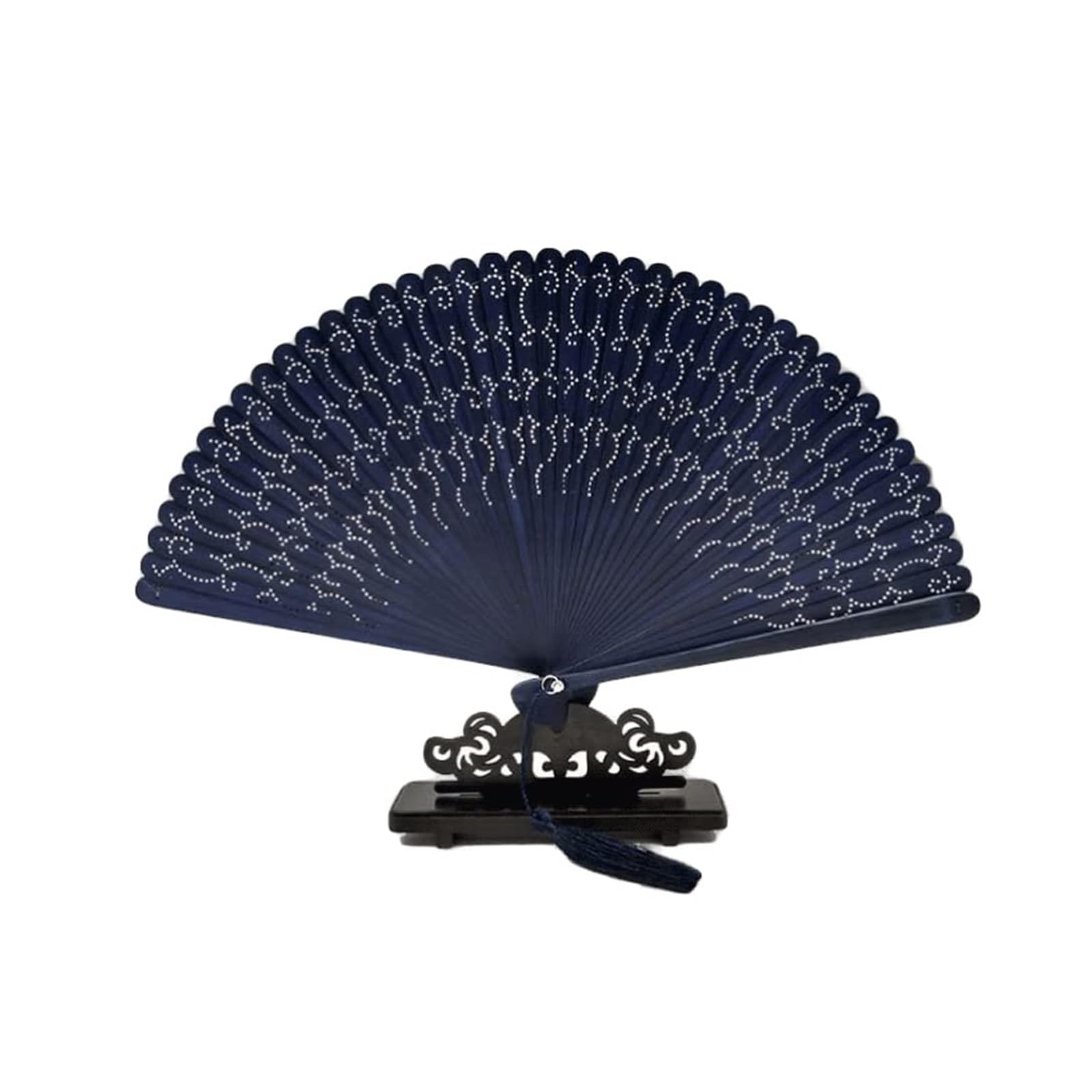 METTEOR Folding Fans Hand Held Fan For Women Chinese With Tassels Wedding Vintage Decorative One Size (Navy (A) One Size)