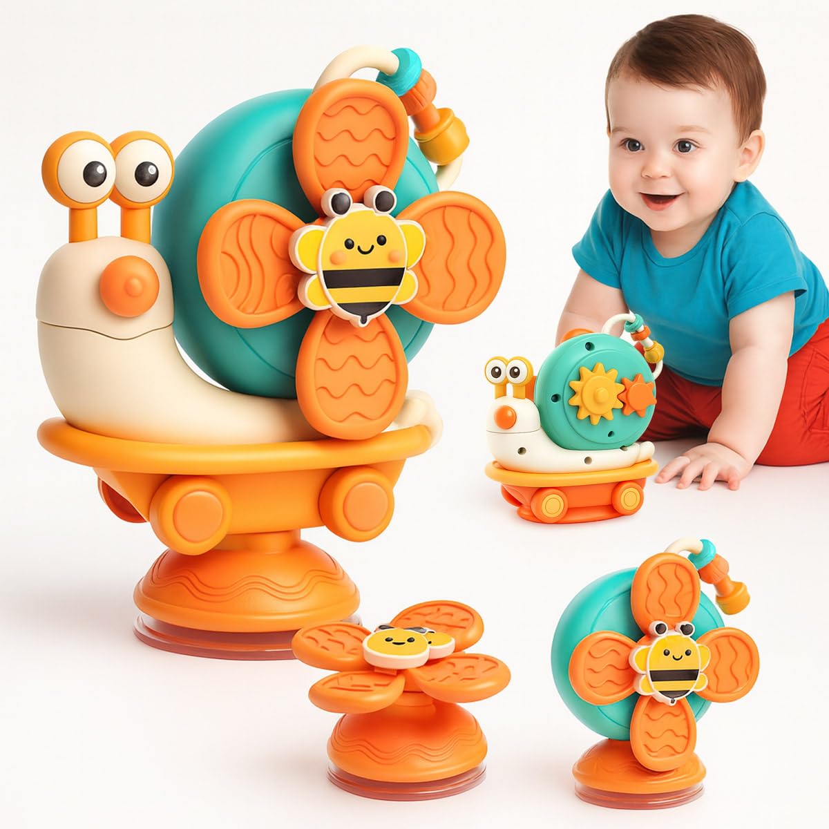 Toyana 4-in-1 Baby Bath Toy - Suction Cup Fidget Spinner Activity Center Spinning Windmill, Gears, Rattles, Sliding Beads Educational Sensory Rattle for 6 9 12 18 Months Toddler Boys Girls Gift