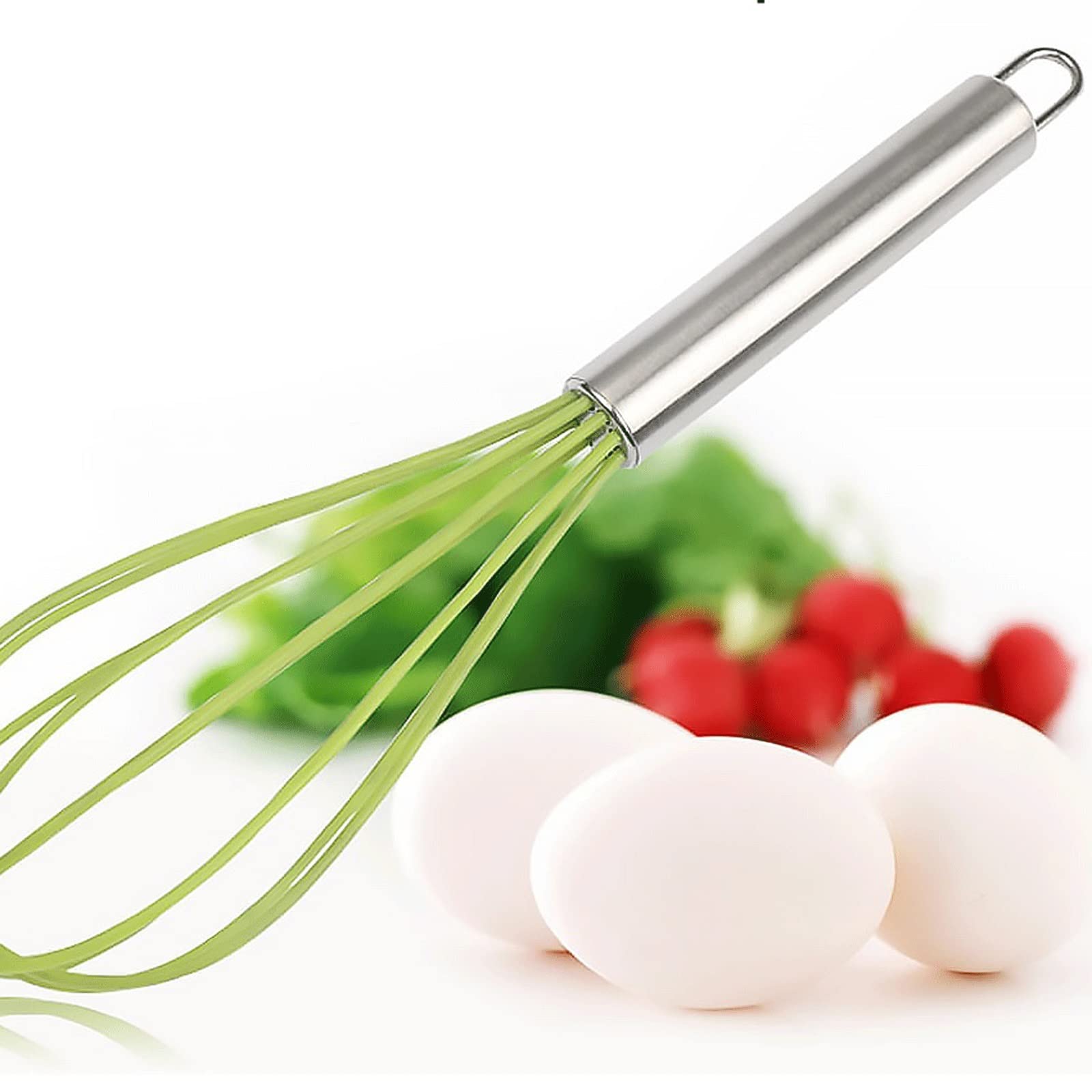 Batidor manual de huevos, batidor de huevos de acero inoxidable de silicona, batidor de crema, batidor de globos, herramienta de huevo estilo bobina (rosa)