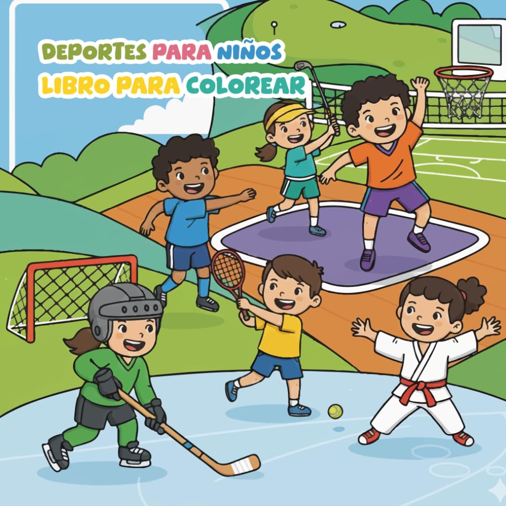 Libro para colorear: Deportes para niños: Dibujos de Fútbol, Baloncesto, Béisbol y Tenis Fáciles para Pequeños Atletas