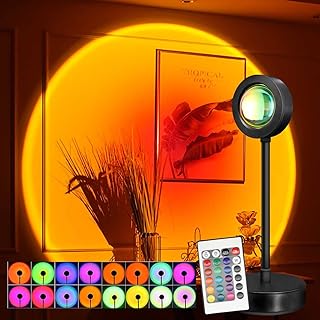 Sunset Projection Lamp, OUGELEE Sunset Light Lamp Projector with Remote Control 360° Rotation, 16 Colors Changing and 4 Modes, USB Supply RGB Rainbow Night Light for Photography, Living Room, Bedroom, Party