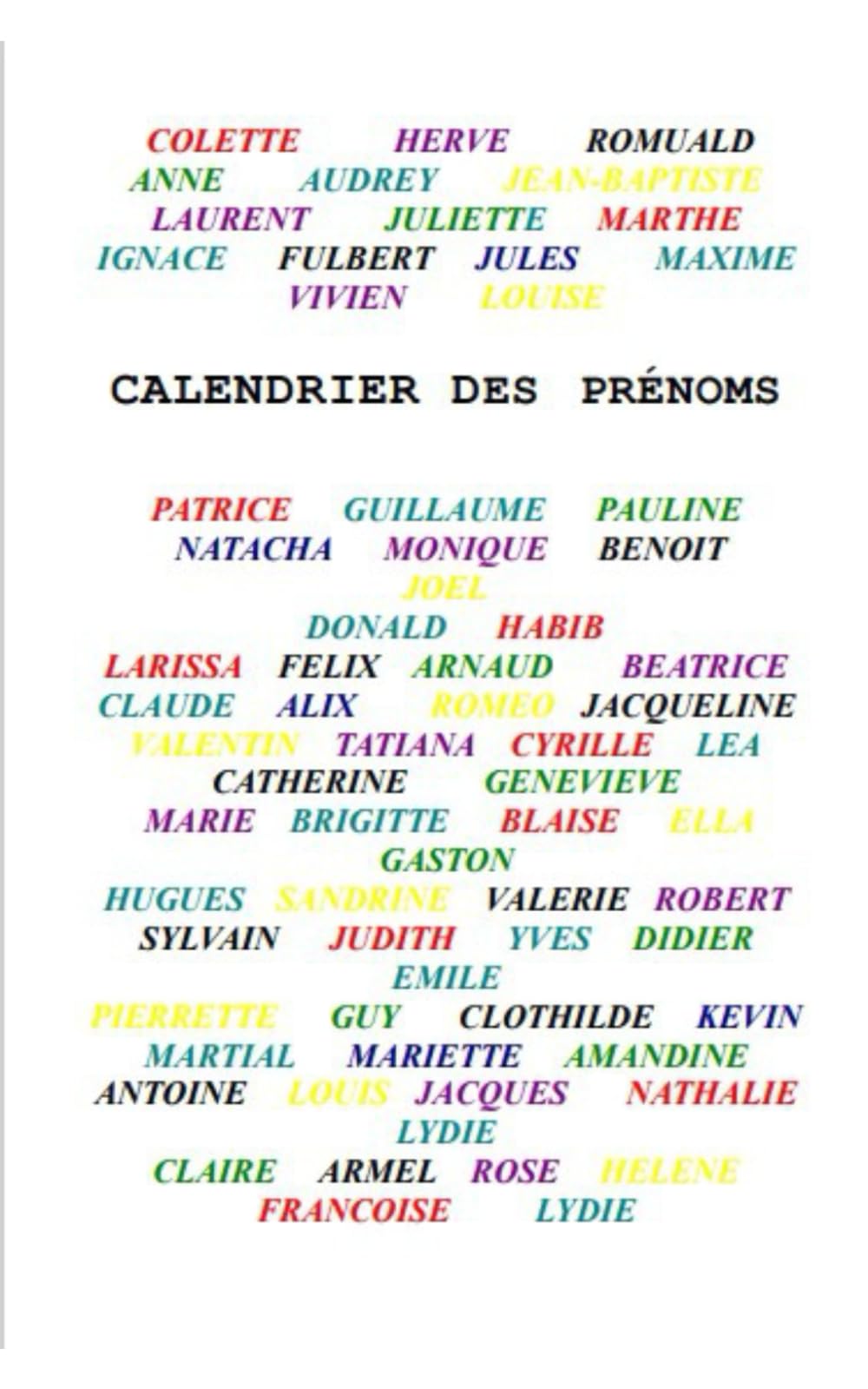 Calendrier des prénoms