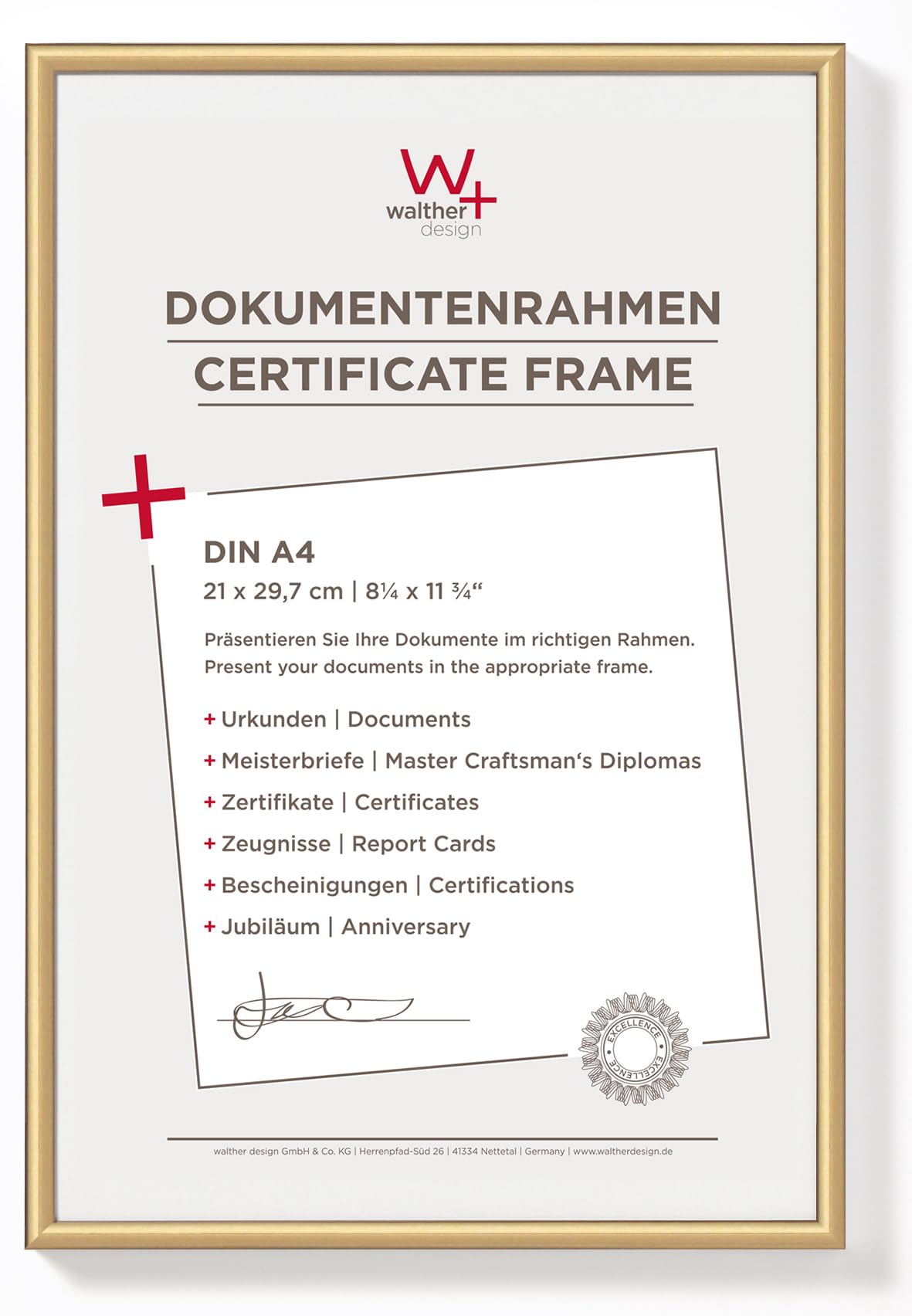 walther design Bilderrahmen gold 21 x 29,7 cm (DIN A4) New Lifestyle Kunststoffrahmen KV130G