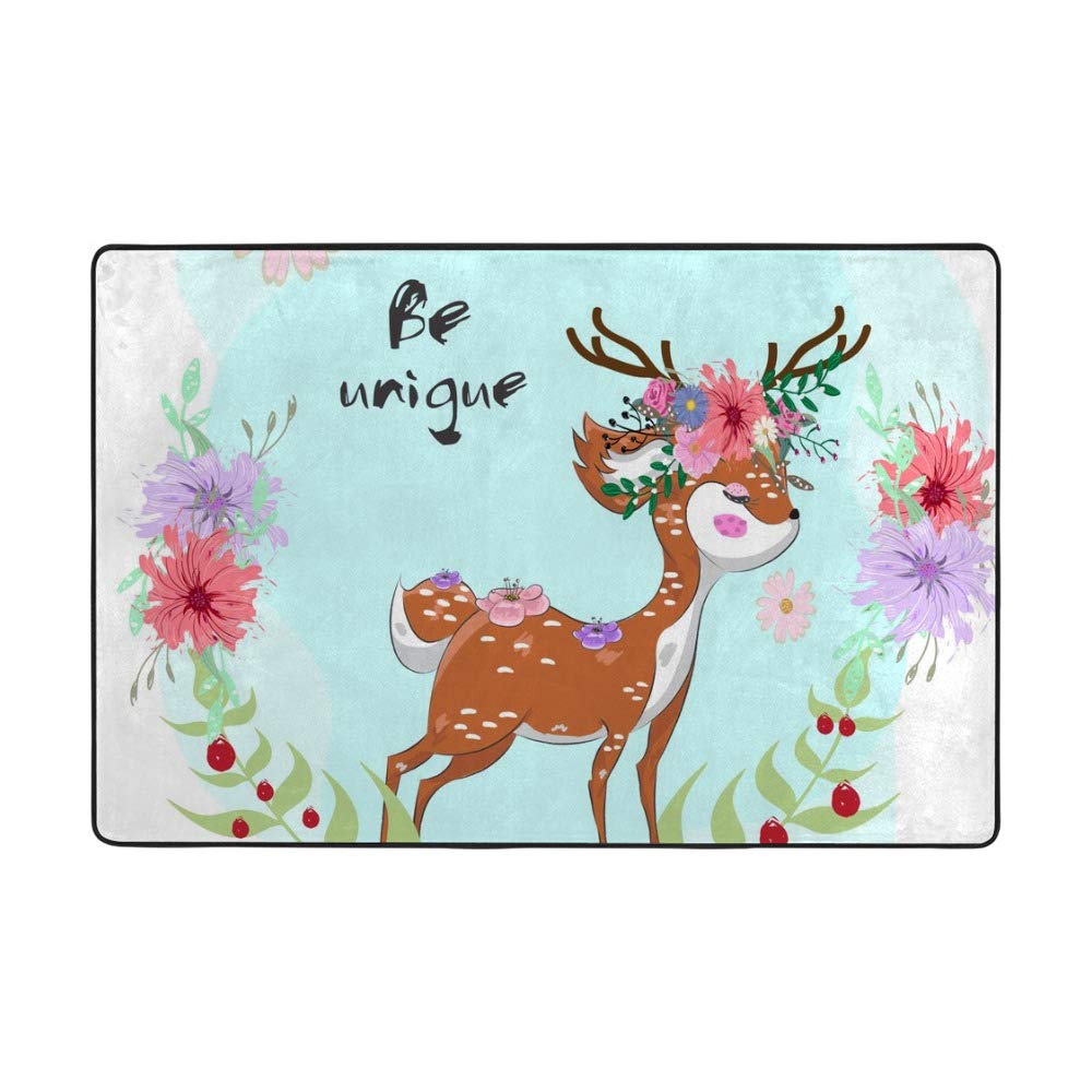 Tapis cerf velours corail grand format 152x99cm tapis de salon fleurs cœur